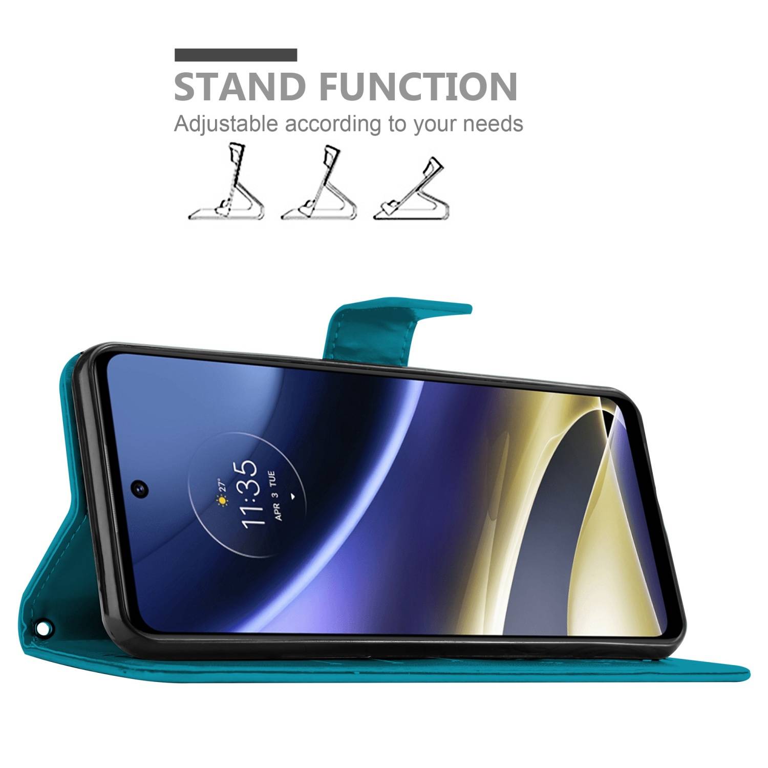 Cadorabo Hülle für Motorola MOTO G51 5G Schutz Hülle in Blau Schutzhülle Handy Hülle Etui Case Blumen Flower
