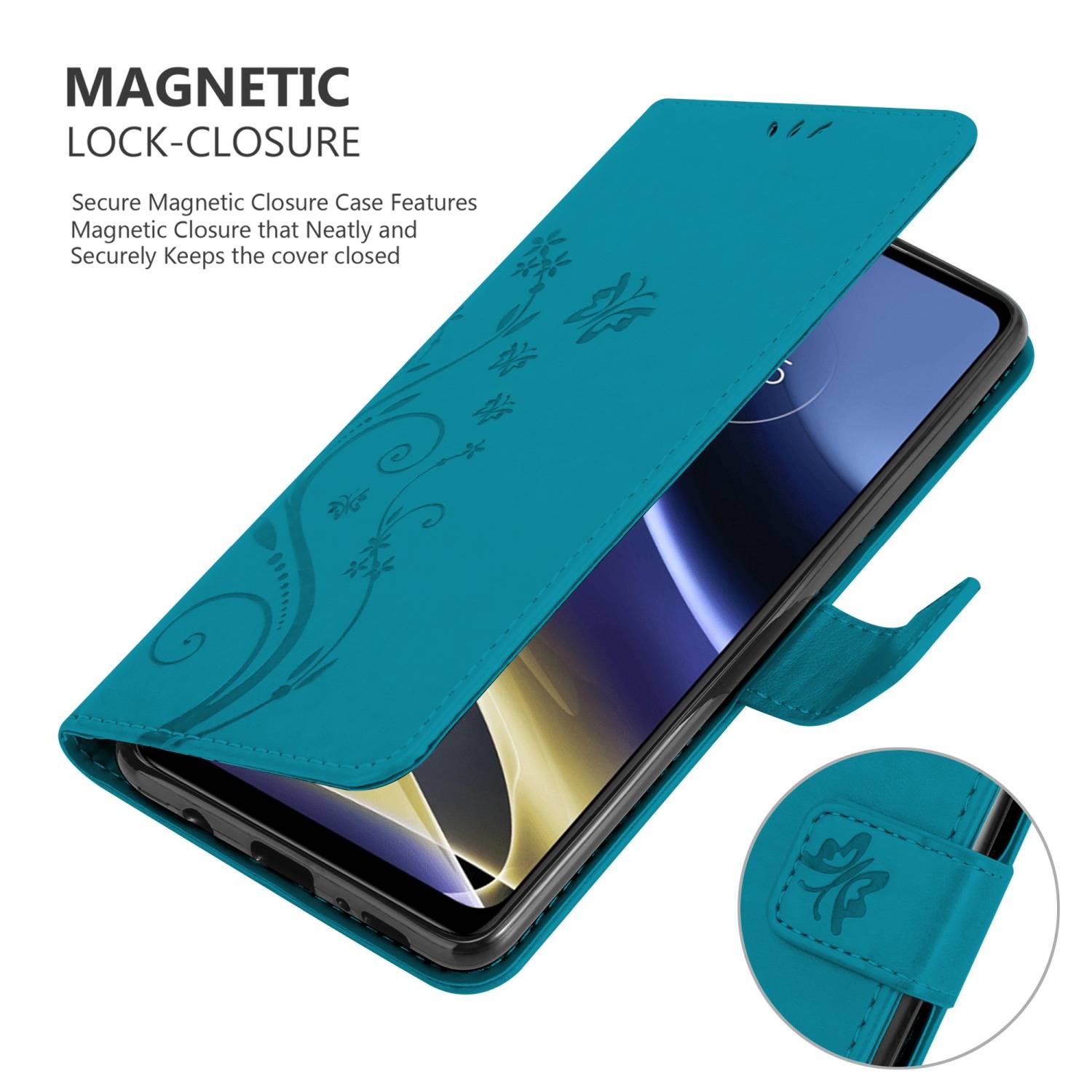 Cadorabo Hülle für Motorola MOTO G51 5G Schutz Hülle in Blau Schutzhülle Handy Hülle Etui Case Blumen Flower