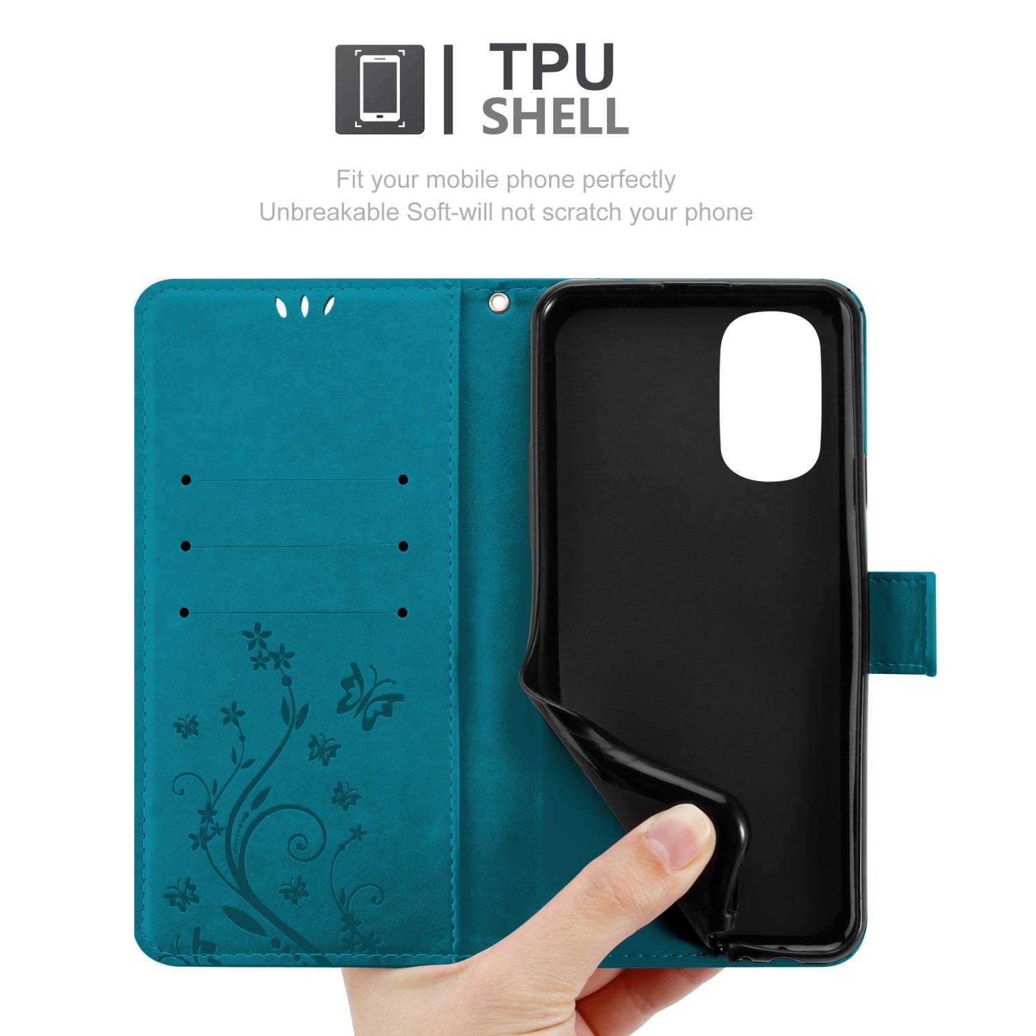 Cadorabo Hülle für Motorola MOTO G51 5G Schutz Hülle in Blau Schutzhülle Handy Hülle Etui Case Blumen Flower