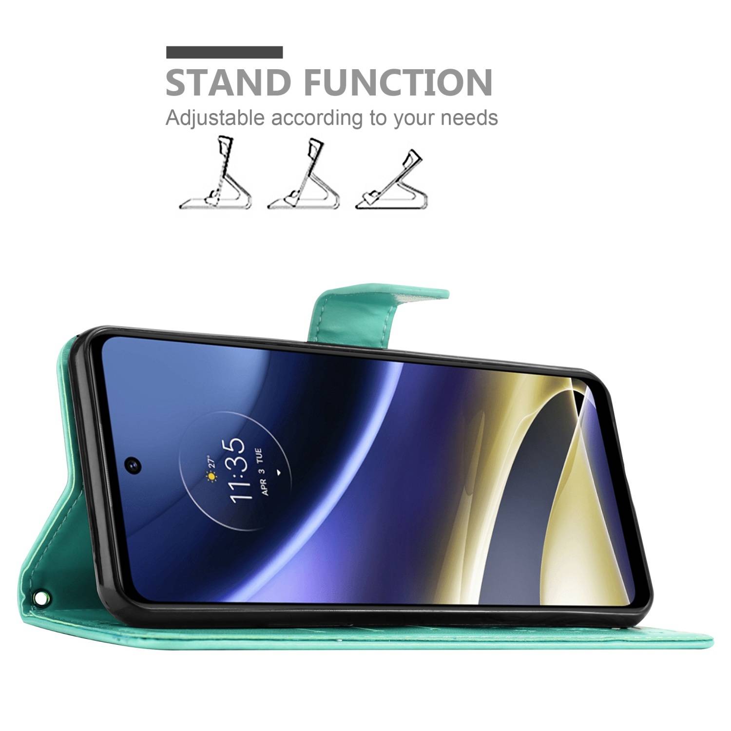 Cadorabo Hülle für Motorola MOTO G51 5G Schutz Hülle in Türkis Schutzhülle Handy Hülle Etui Case Blumen Flower