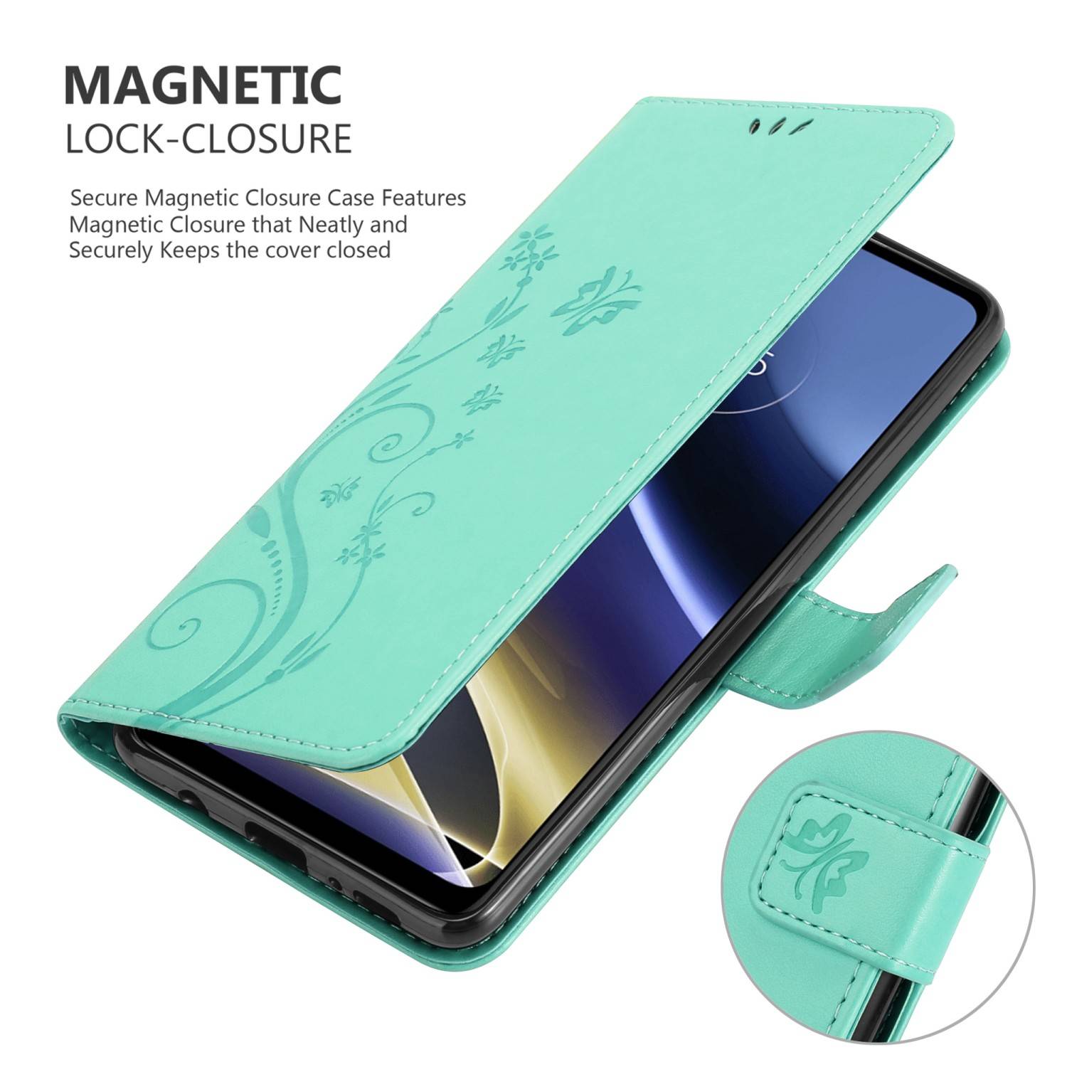 Cadorabo Hülle für Motorola MOTO G51 5G Schutz Hülle in Türkis Schutzhülle Handy Hülle Etui Case Blumen Flower