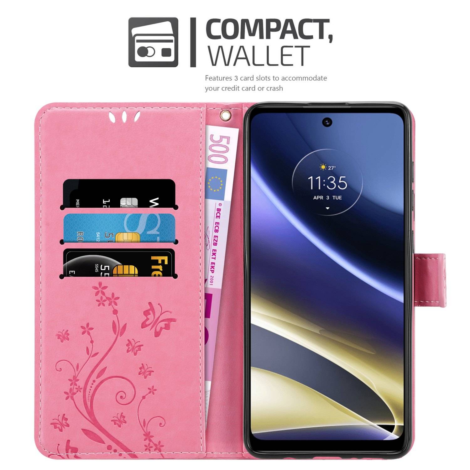 Cadorabo Hülle für Motorola MOTO G51 5G Schutz Hülle in Rosa Schutzhülle Handy Hülle Etui Case Blumen Flower