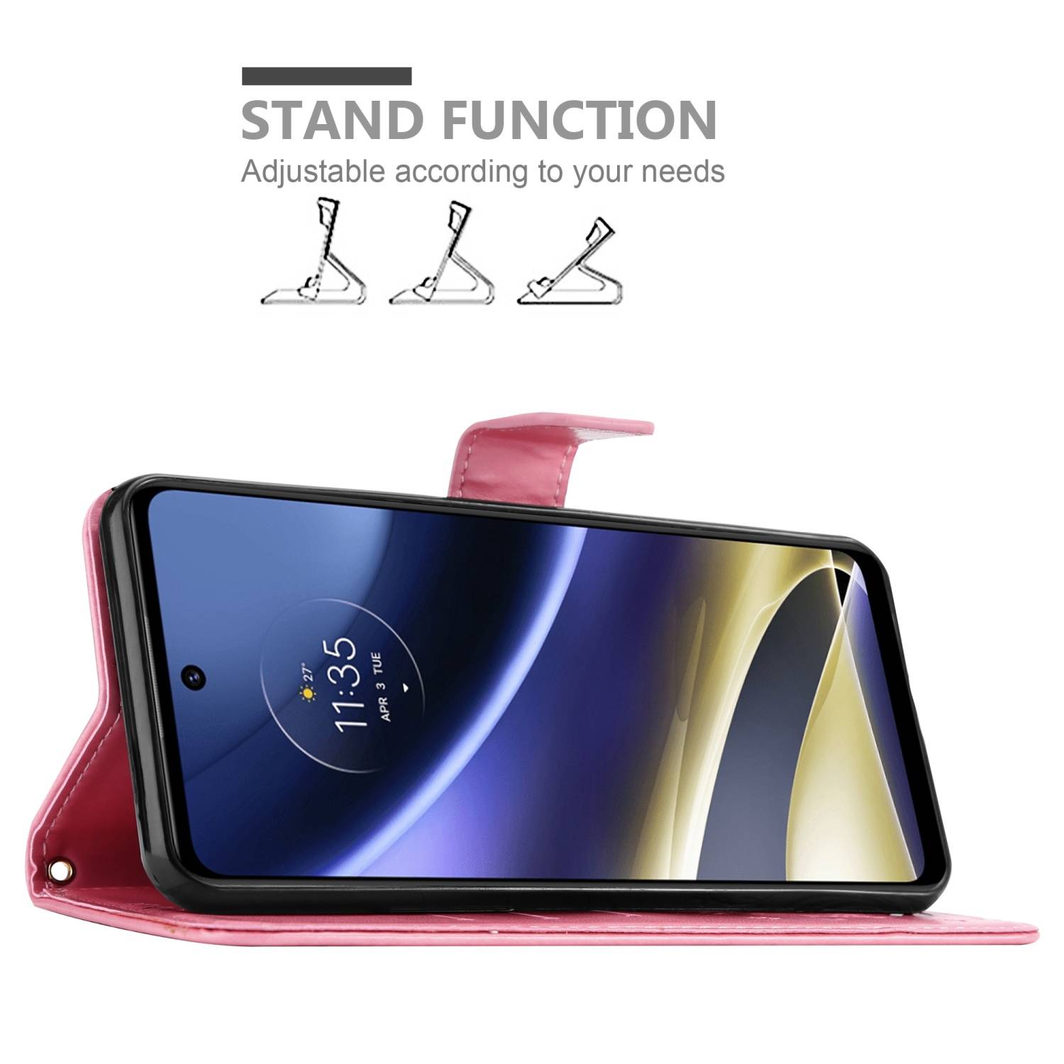 Cadorabo Hülle für Motorola MOTO G51 5G Schutz Hülle in Rosa Schutzhülle Handy Hülle Etui Case Blumen Flower