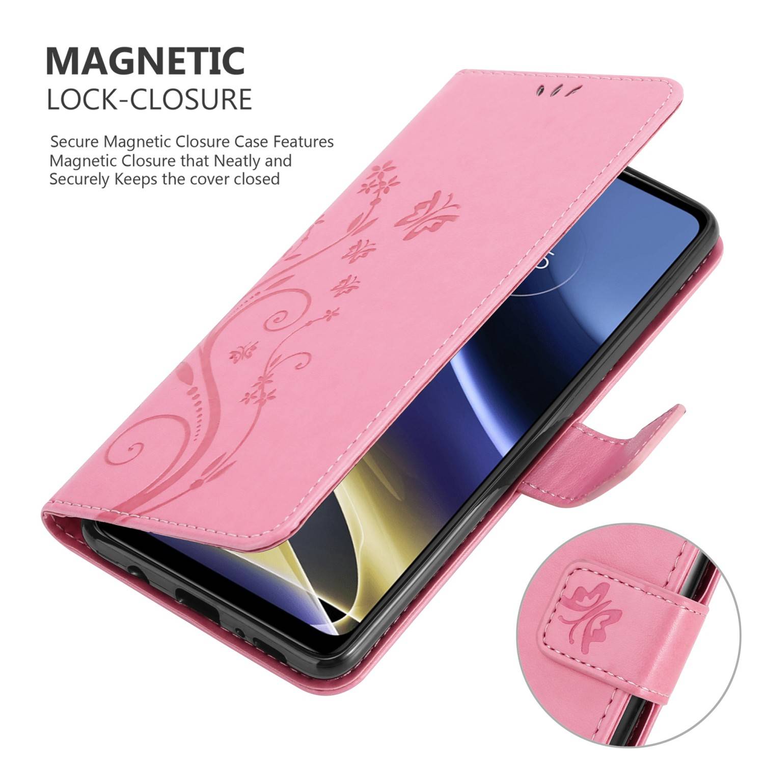 Cadorabo Hülle für Motorola MOTO G51 5G Schutz Hülle in Rosa Schutzhülle Handy Hülle Etui Case Blumen Flower
