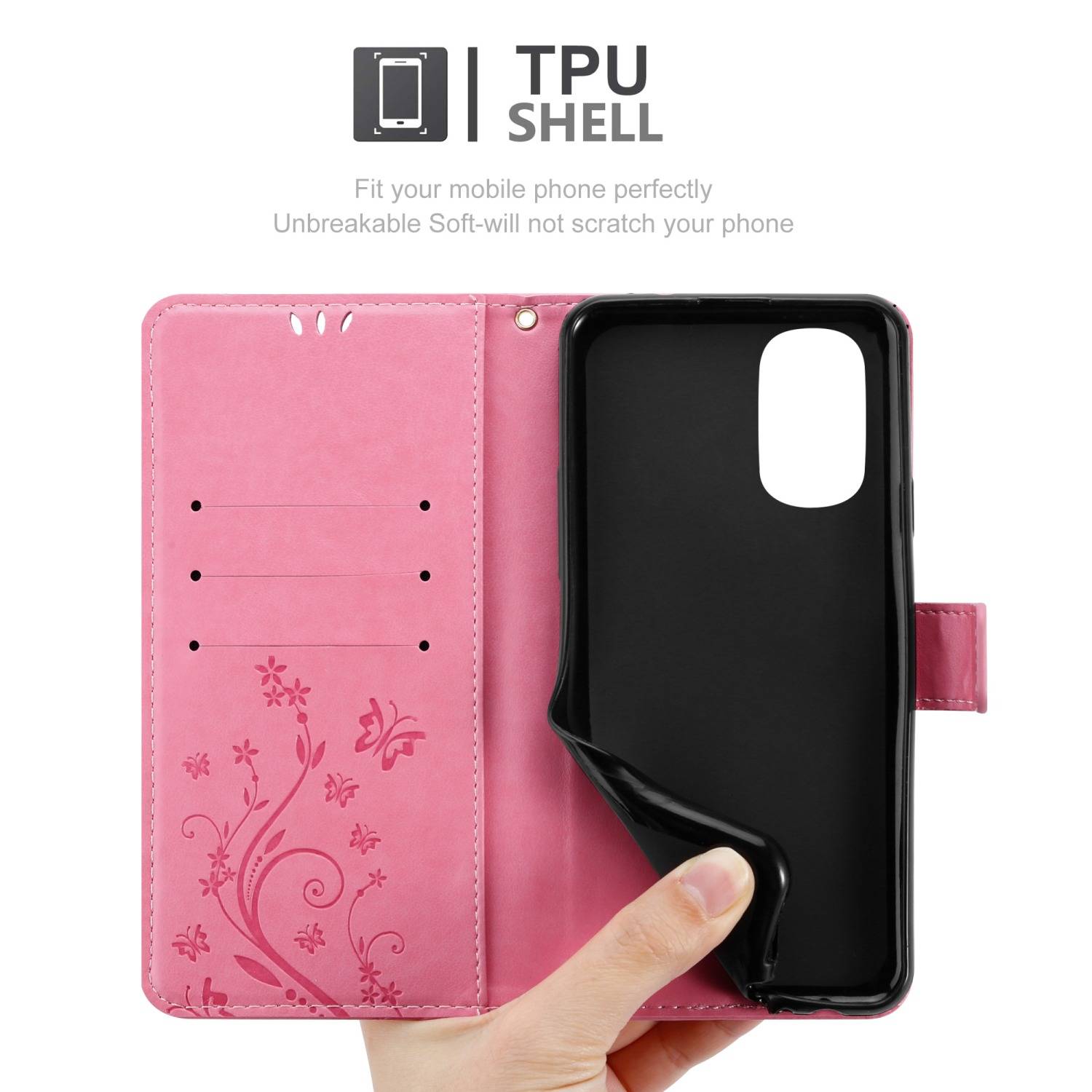 Cadorabo Hülle für Motorola MOTO G51 5G Schutz Hülle in Rosa Schutzhülle Handy Hülle Etui Case Blumen Flower