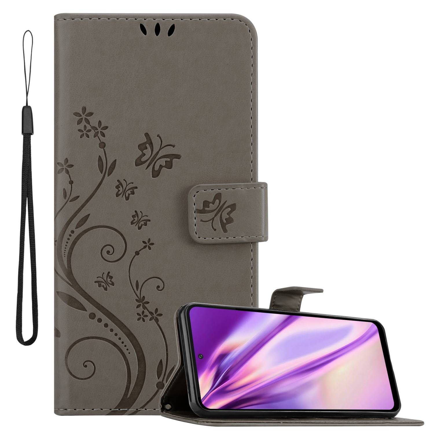 Cadorabo Hülle für Motorola MOTO G71 5G Schutz Hülle in Grau Schutzhülle Handy Hülle Etui Case Blumen Flower