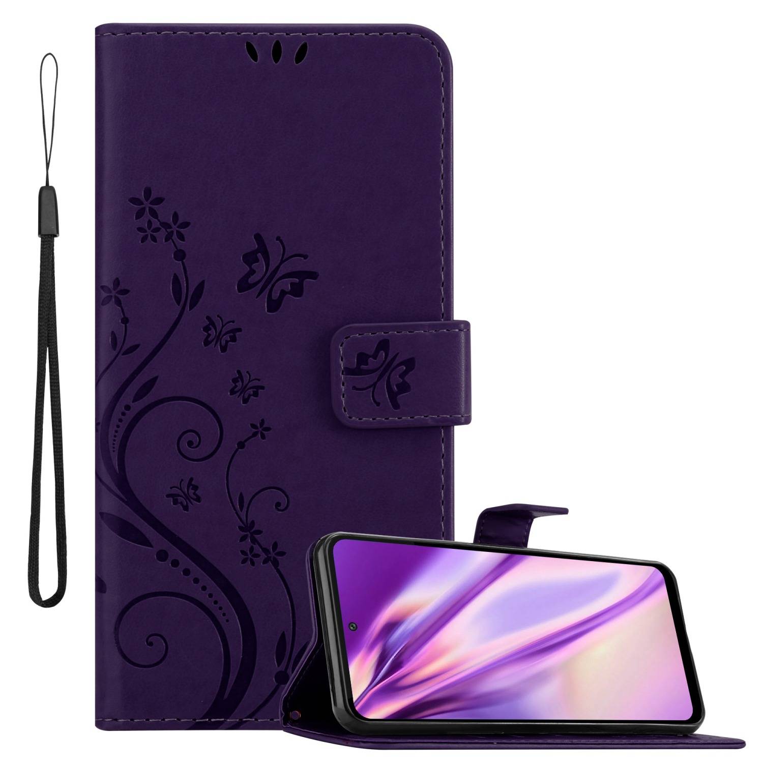 Cadorabo Hülle für Motorola MOTO G71 5G Schutz Hülle in Lila Schutzhülle Handy Hülle Etui Case Blumen Flower