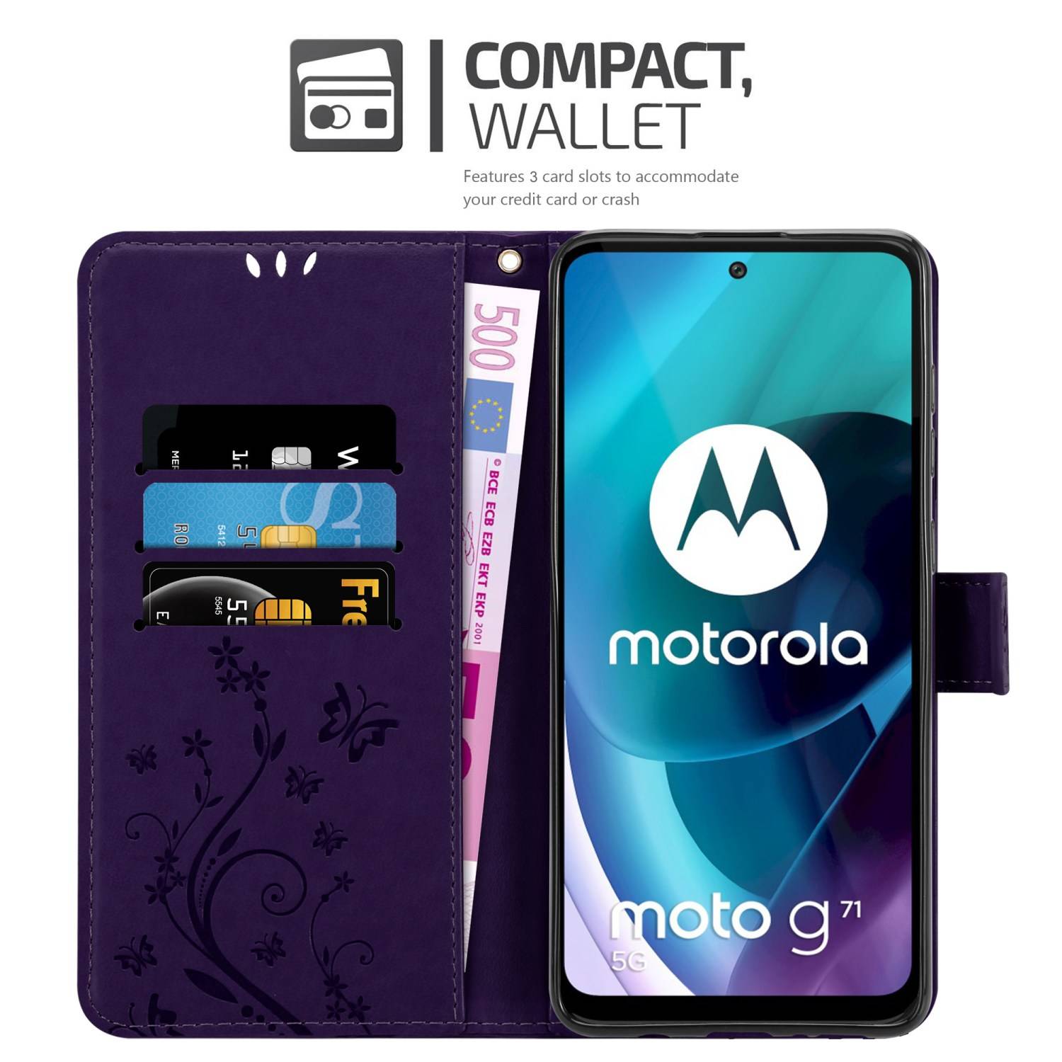 Cadorabo Hülle für Motorola MOTO G71 5G Schutz Hülle in Lila Schutzhülle Handy Hülle Etui Case Blumen Flower