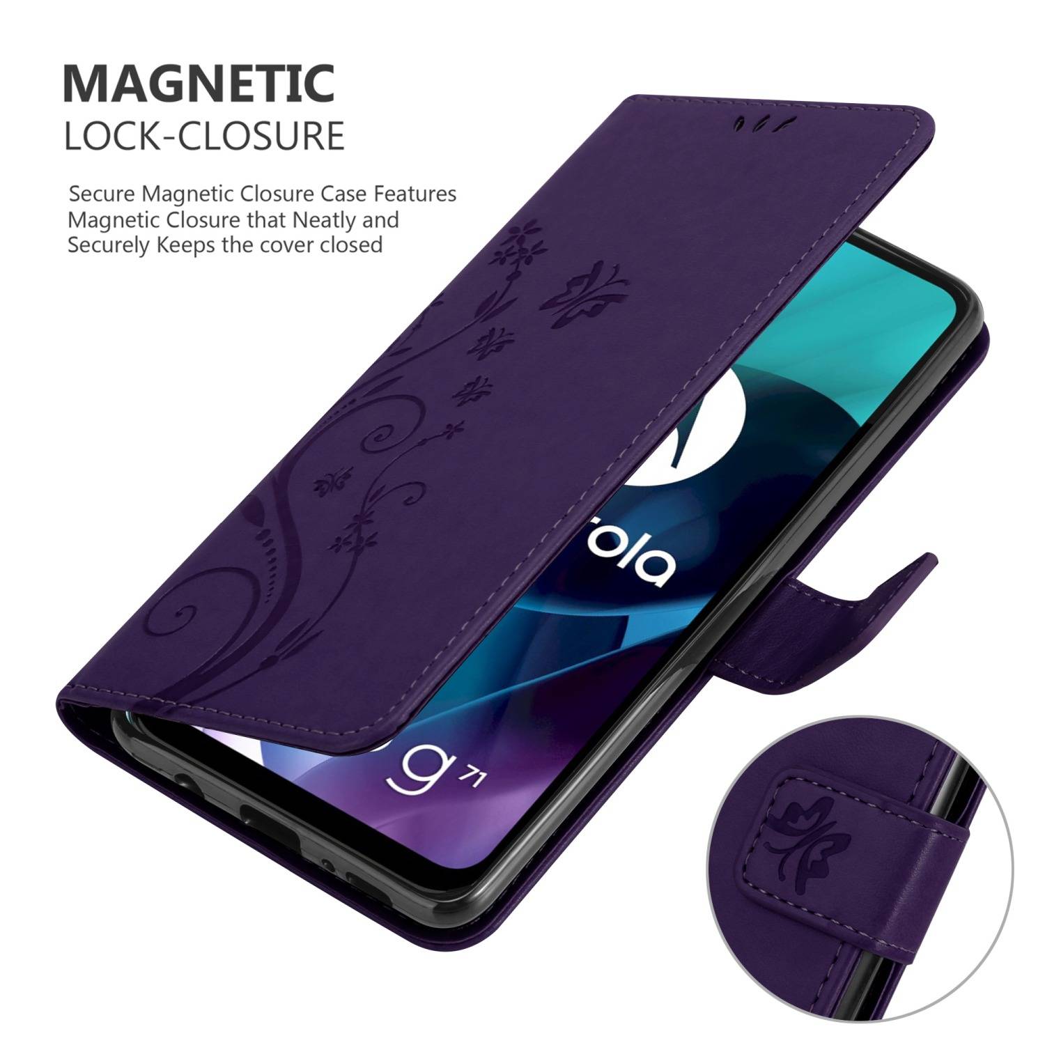 Cadorabo Hülle für Motorola MOTO G71 5G Schutz Hülle in Lila Schutzhülle Handy Hülle Etui Case Blumen Flower