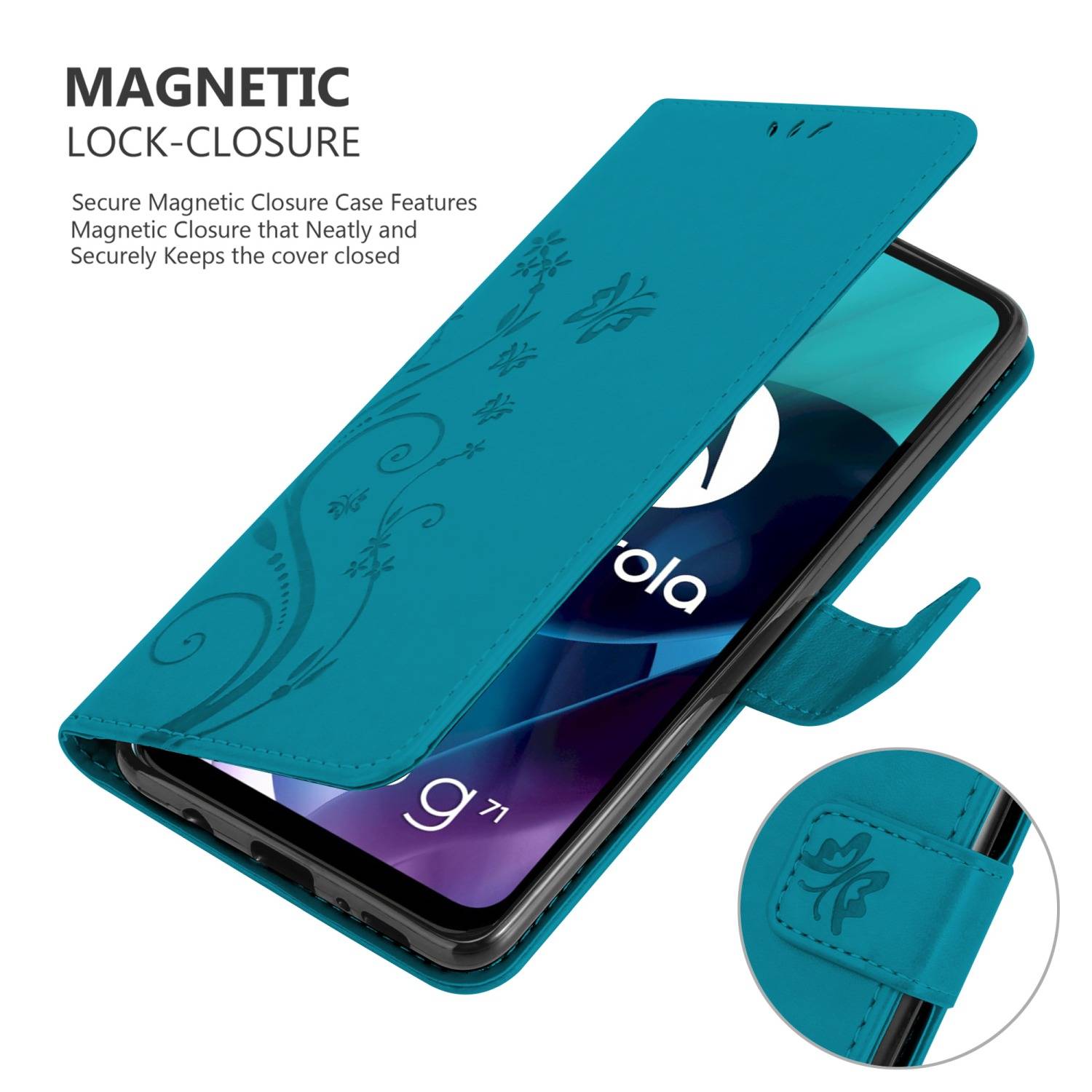 Cadorabo Hülle für Motorola MOTO G71 5G Schutz Hülle in Blau Schutzhülle Handy Hülle Etui Case Blumen Flower