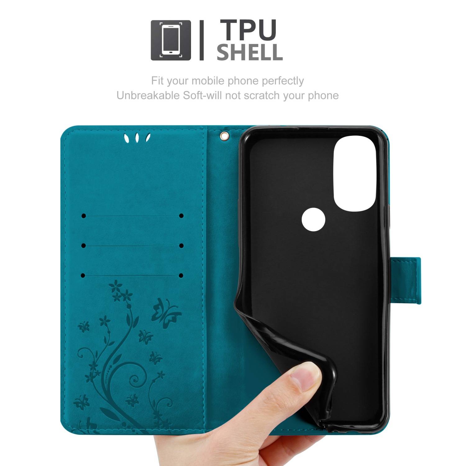 Cadorabo Hülle für Motorola MOTO G71 5G Schutz Hülle in Blau Schutzhülle Handy Hülle Etui Case Blumen Flower