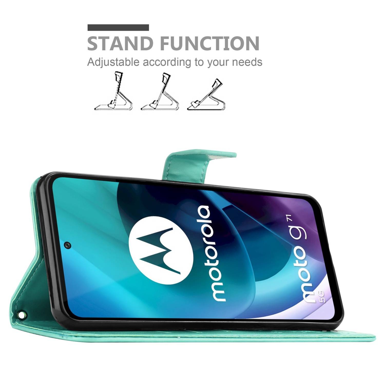 Cadorabo Hülle für Motorola MOTO G71 5G Schutz Hülle in Türkis Schutzhülle Handy Hülle Etui Case Blumen Flower