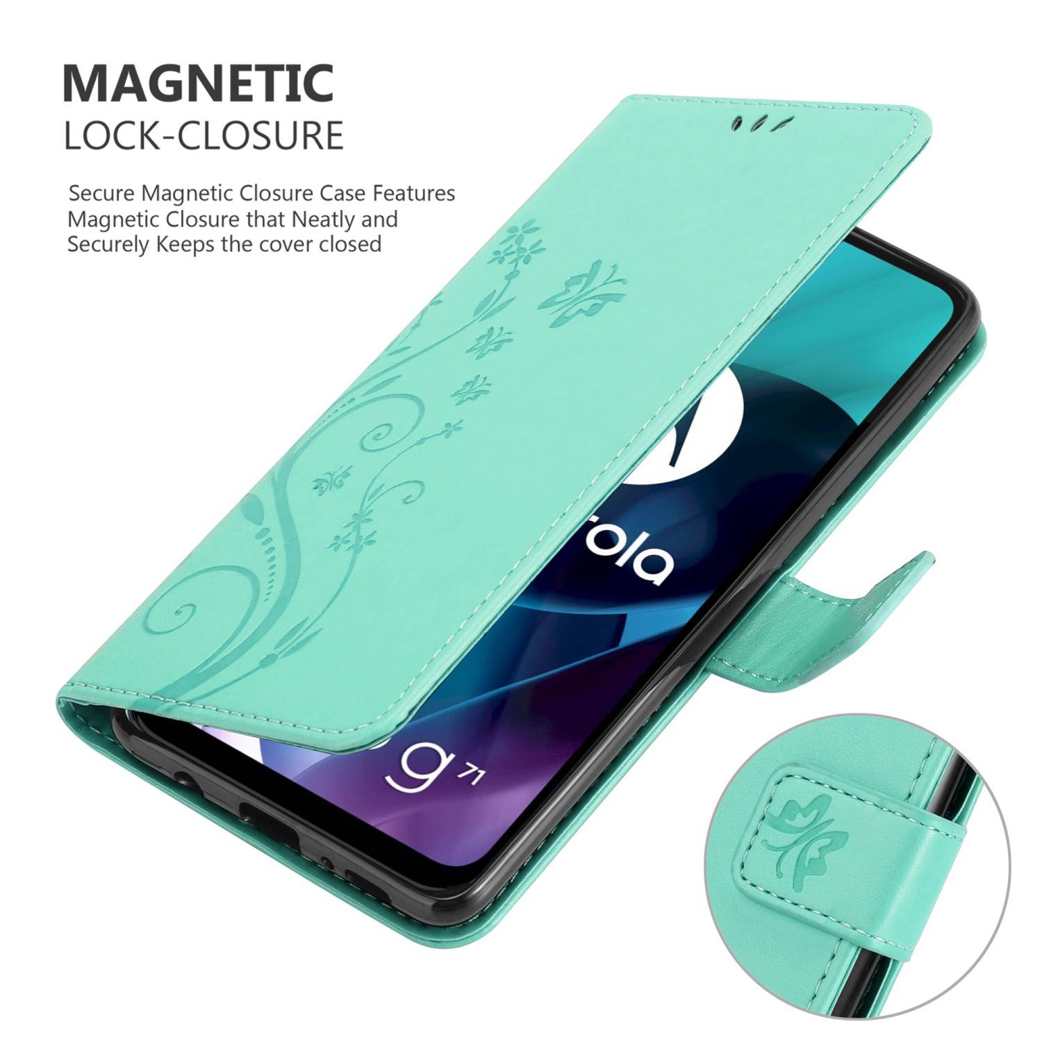 Cadorabo Hülle für Motorola MOTO G71 5G Schutz Hülle in Türkis Schutzhülle Handy Hülle Etui Case Blumen Flower