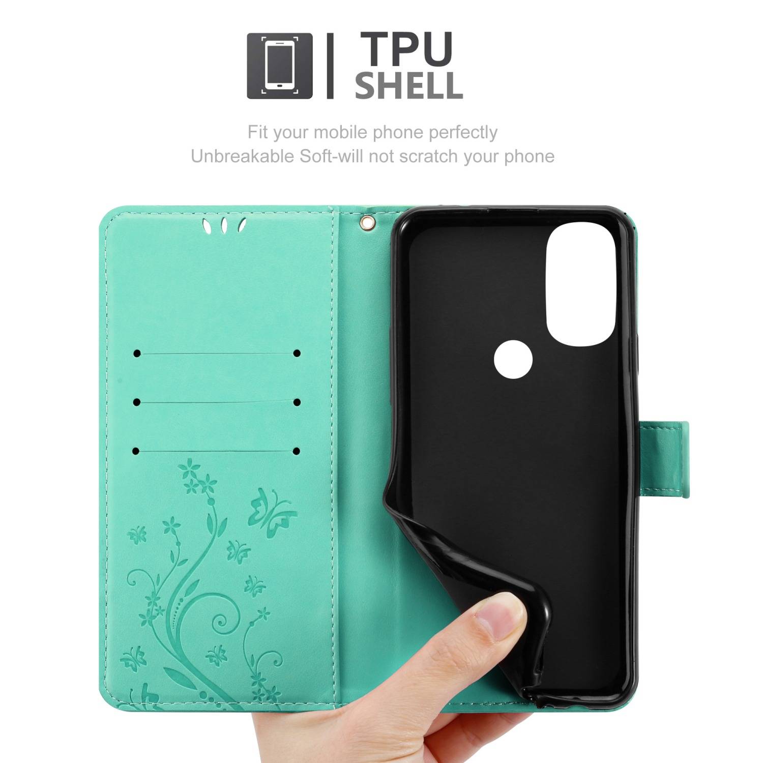 Cadorabo Hülle für Motorola MOTO G71 5G Schutz Hülle in Türkis Schutzhülle Handy Hülle Etui Case Blumen Flower