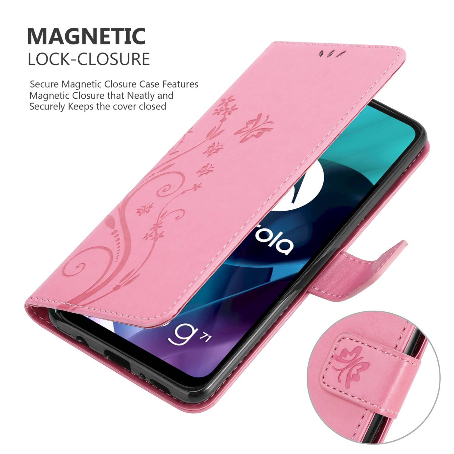 Cadorabo Hülle für Motorola MOTO G71 5G Schutz Hülle in Rosa Schutzhülle Handy Hülle Etui Case Blumen Flower