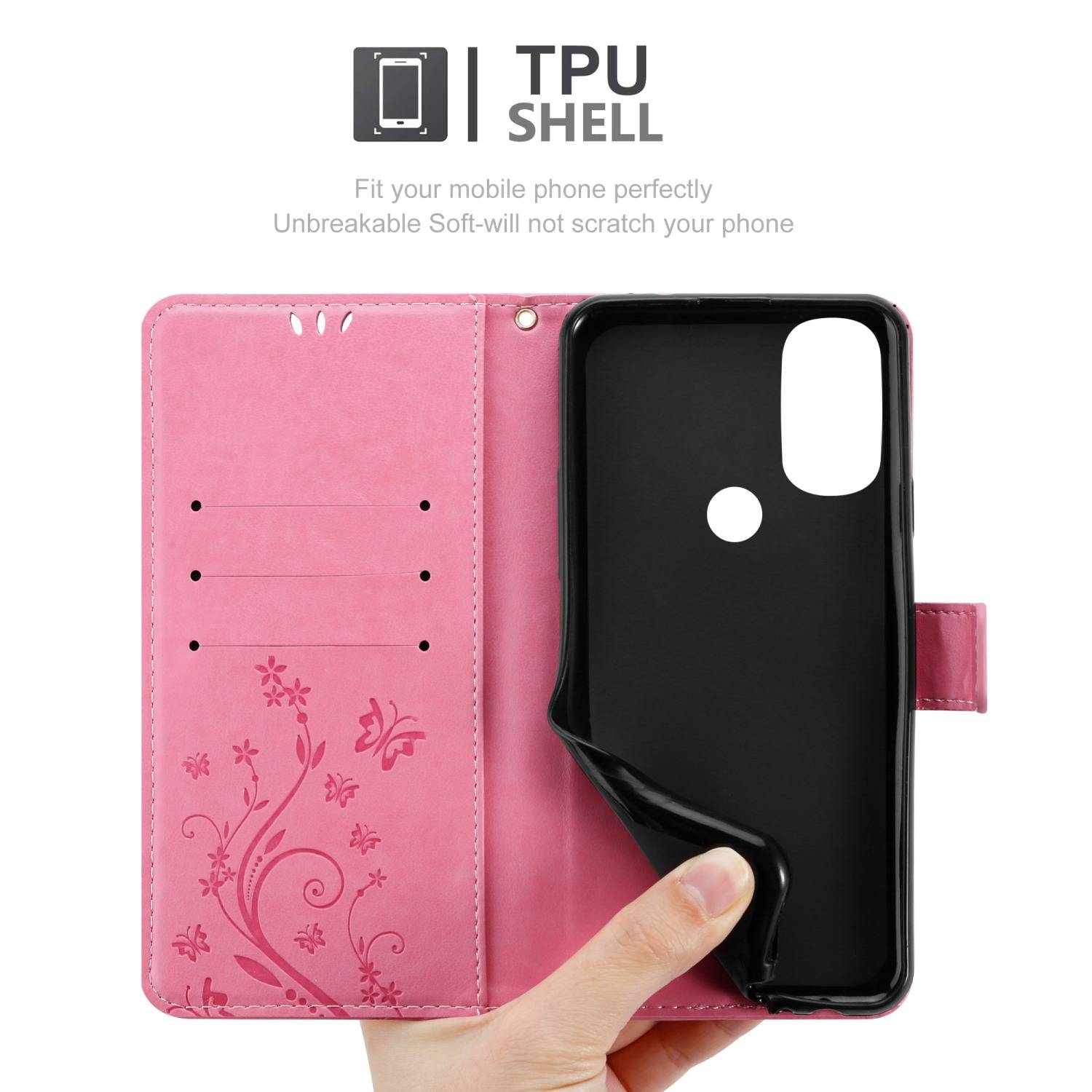 Cadorabo Hülle für Motorola MOTO G71 5G Schutz Hülle in Rosa Schutzhülle Handy Hülle Etui Case Blumen Flower