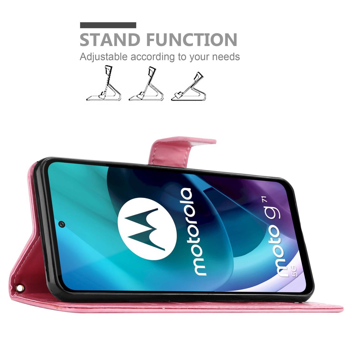 Cadorabo Hülle für Motorola MOTO G71 5G Schutz Hülle in Rosa Schutzhülle Handy Hülle Etui Case Blumen Flower