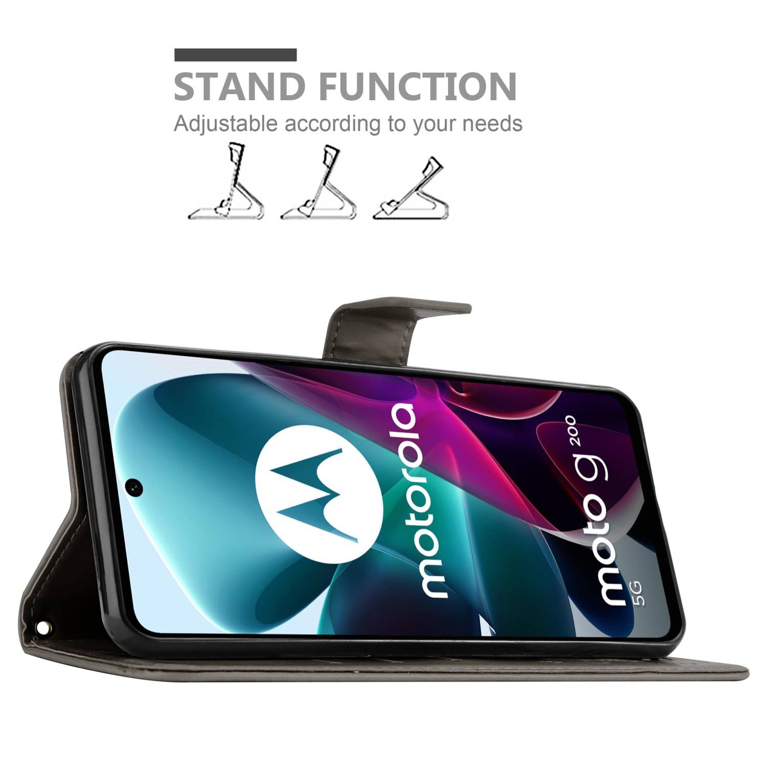 Cadorabo Hülle für Motorola MOTO G200 5G Schutz Hülle in Grau Schutzhülle Handy Hülle Etui Case Blumen Flower