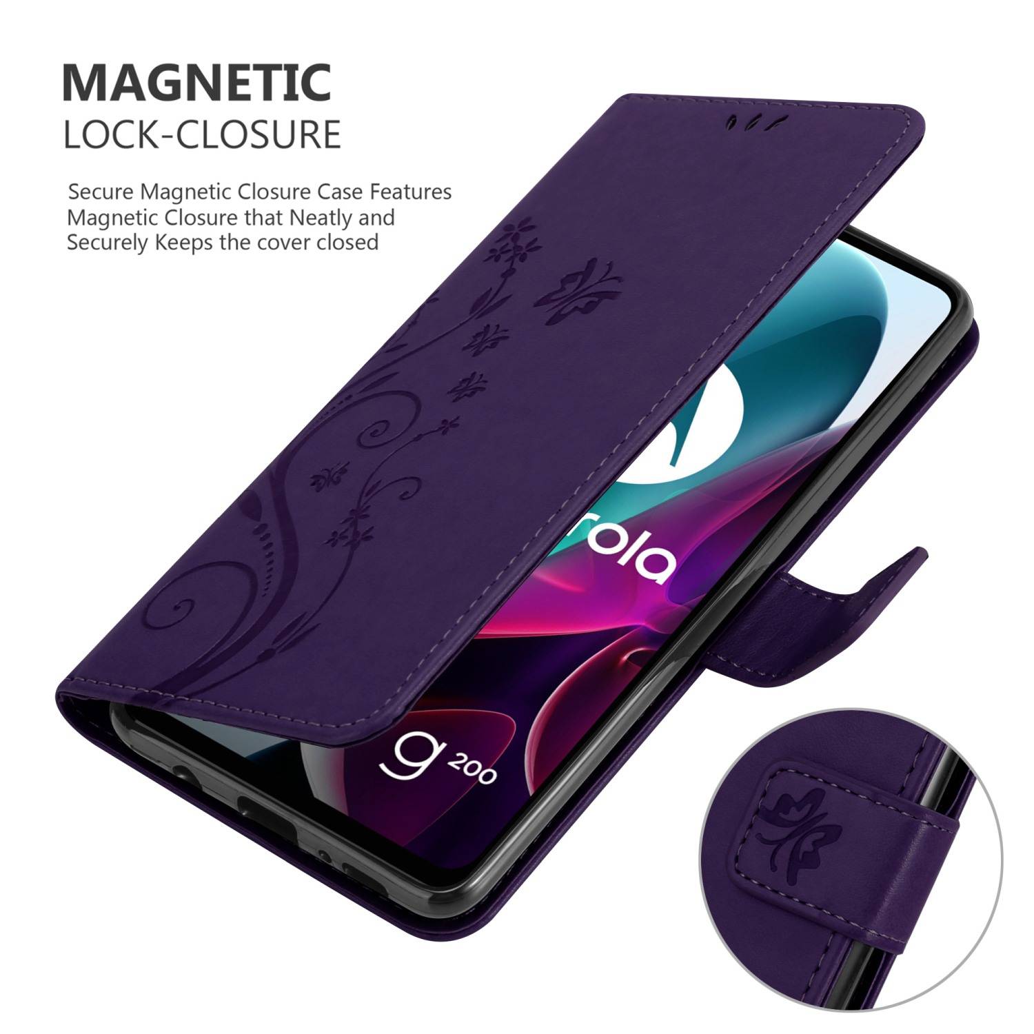 Cadorabo Hülle für Motorola MOTO G200 5G Schutz Hülle in Lila Schutzhülle Handy Hülle Etui Case Blumen Flower