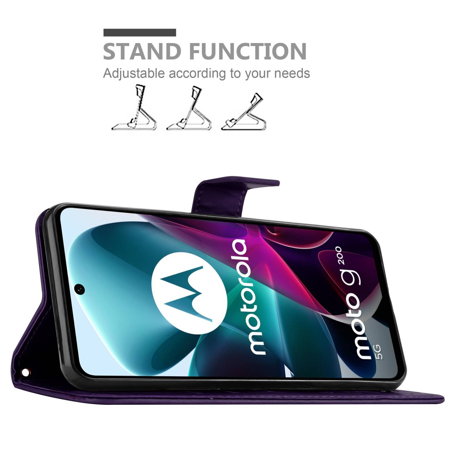 Cadorabo Hülle für Motorola MOTO G200 5G Schutz Hülle in Lila Schutzhülle Handy Hülle Etui Case Blumen Flower