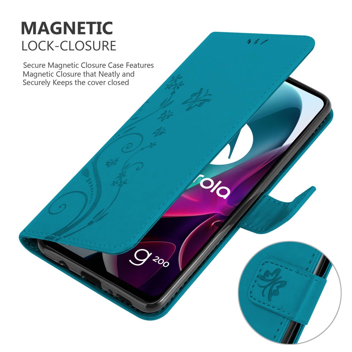 Cadorabo Hülle für Motorola MOTO G200 5G Schutz Hülle in Blau Schutzhülle Handy Hülle Etui Case Blumen Flower