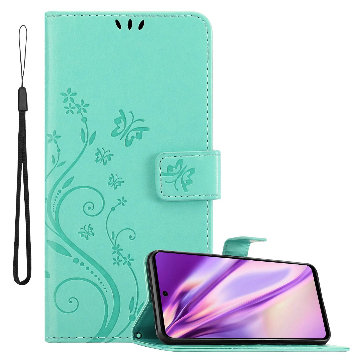 Cadorabo Hülle für Motorola MOTO G200 5G Schutz Hülle in Türkis Schutzhülle Handy Hülle Etui Case Blumen Flower