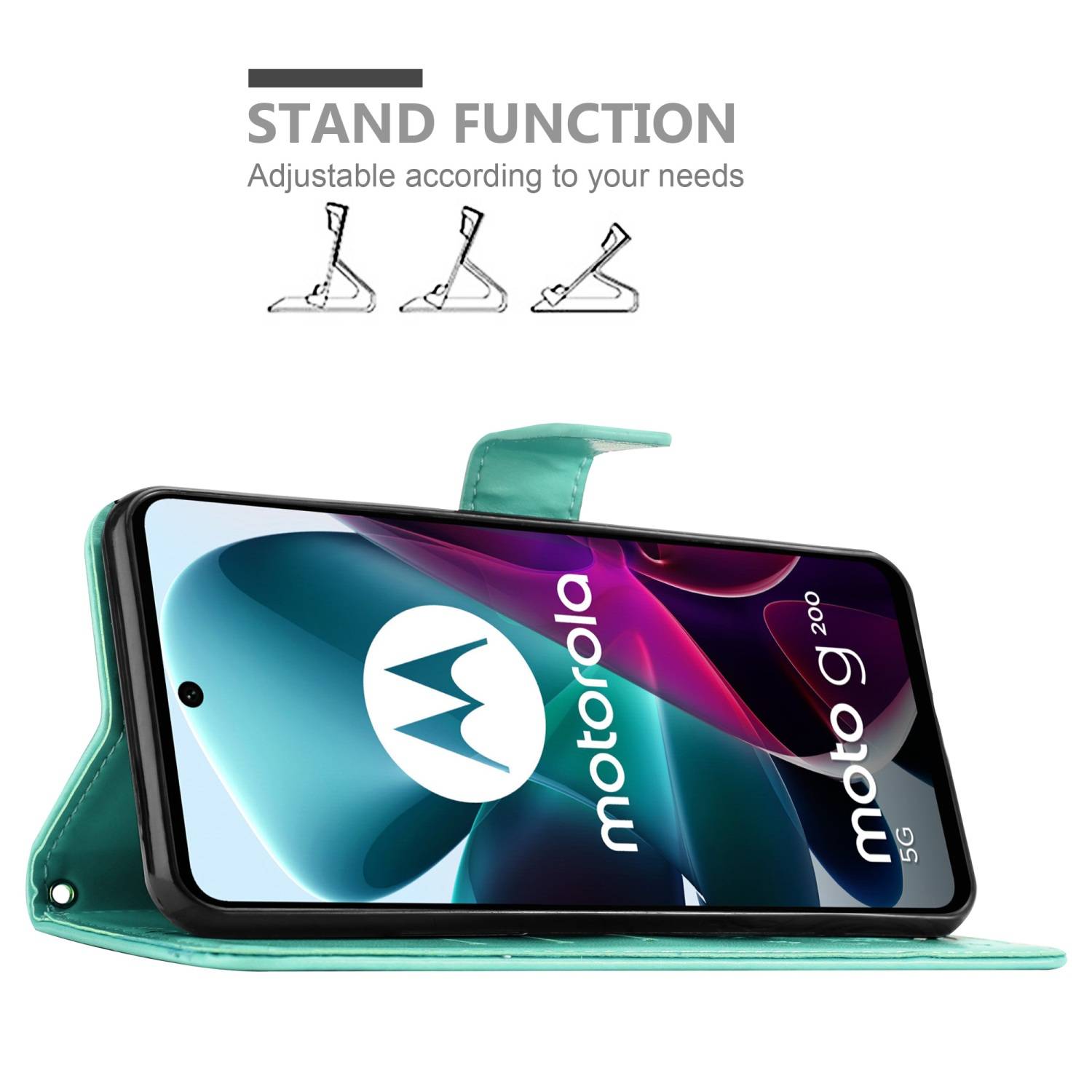 Cadorabo Hülle für Motorola MOTO G200 5G Schutz Hülle in Türkis Schutzhülle Handy Hülle Etui Case Blumen Flower