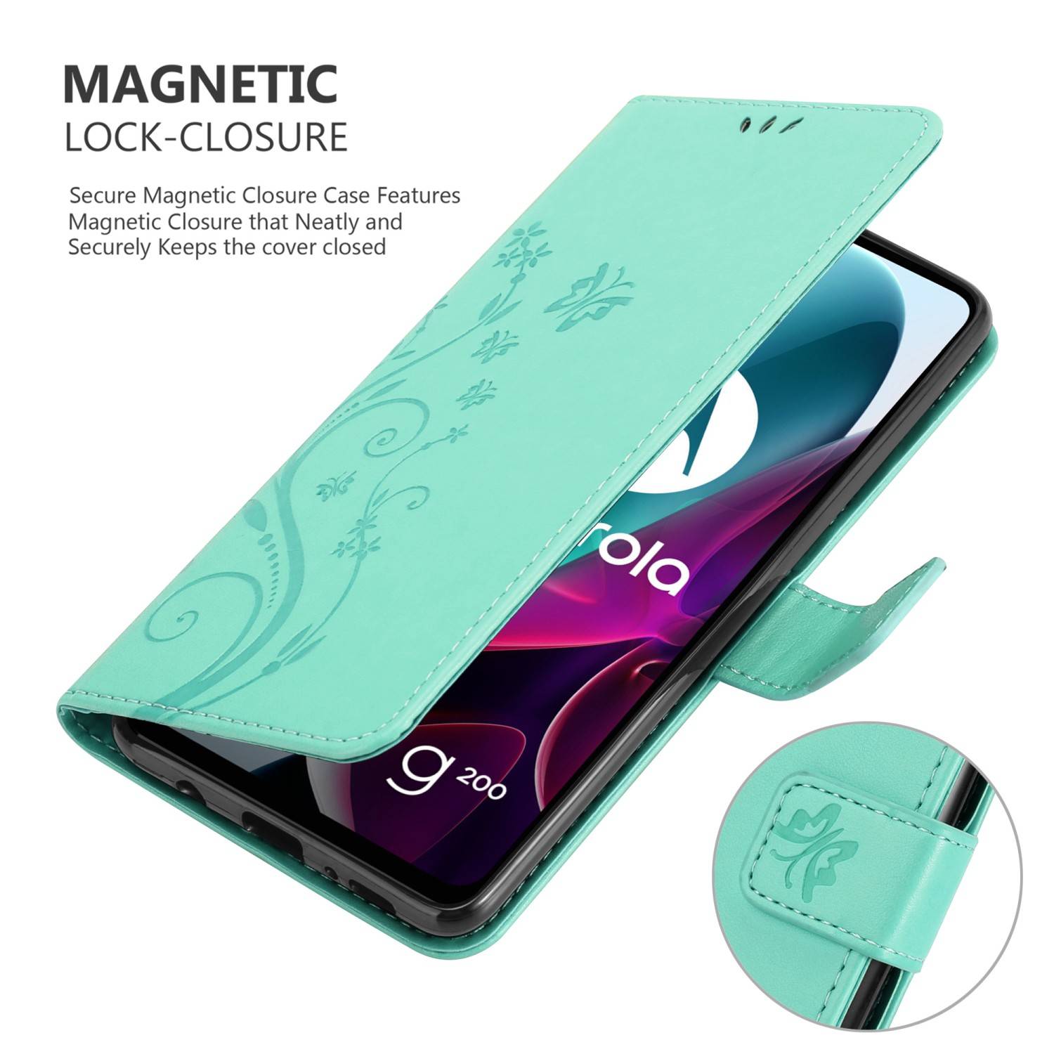Cadorabo Hülle für Motorola MOTO G200 5G Schutz Hülle in Türkis Schutzhülle Handy Hülle Etui Case Blumen Flower
