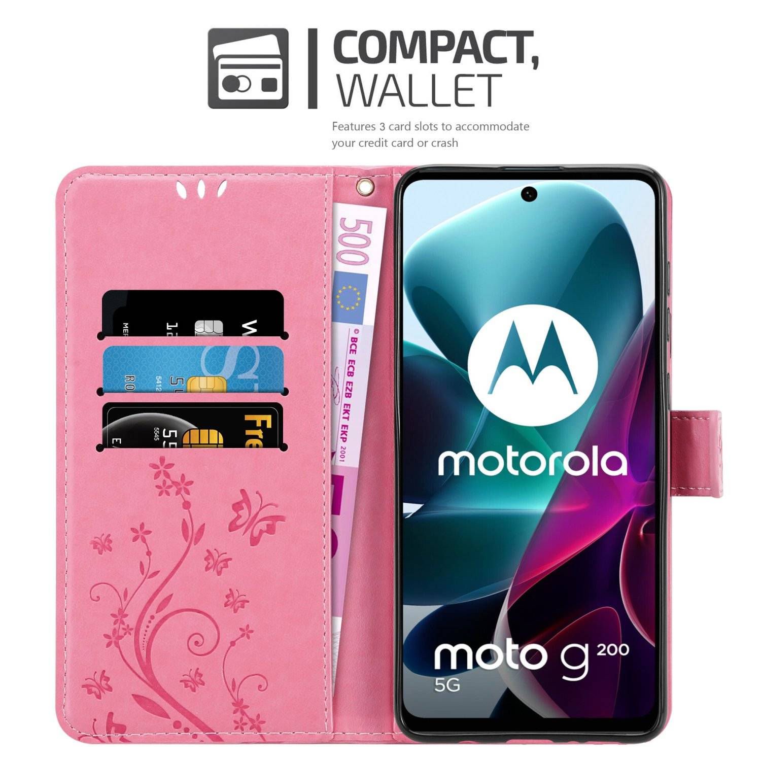 Cadorabo Hülle für Motorola MOTO G200 5G Schutz Hülle in Rosa Schutzhülle Handy Hülle Etui Case Blumen Flower