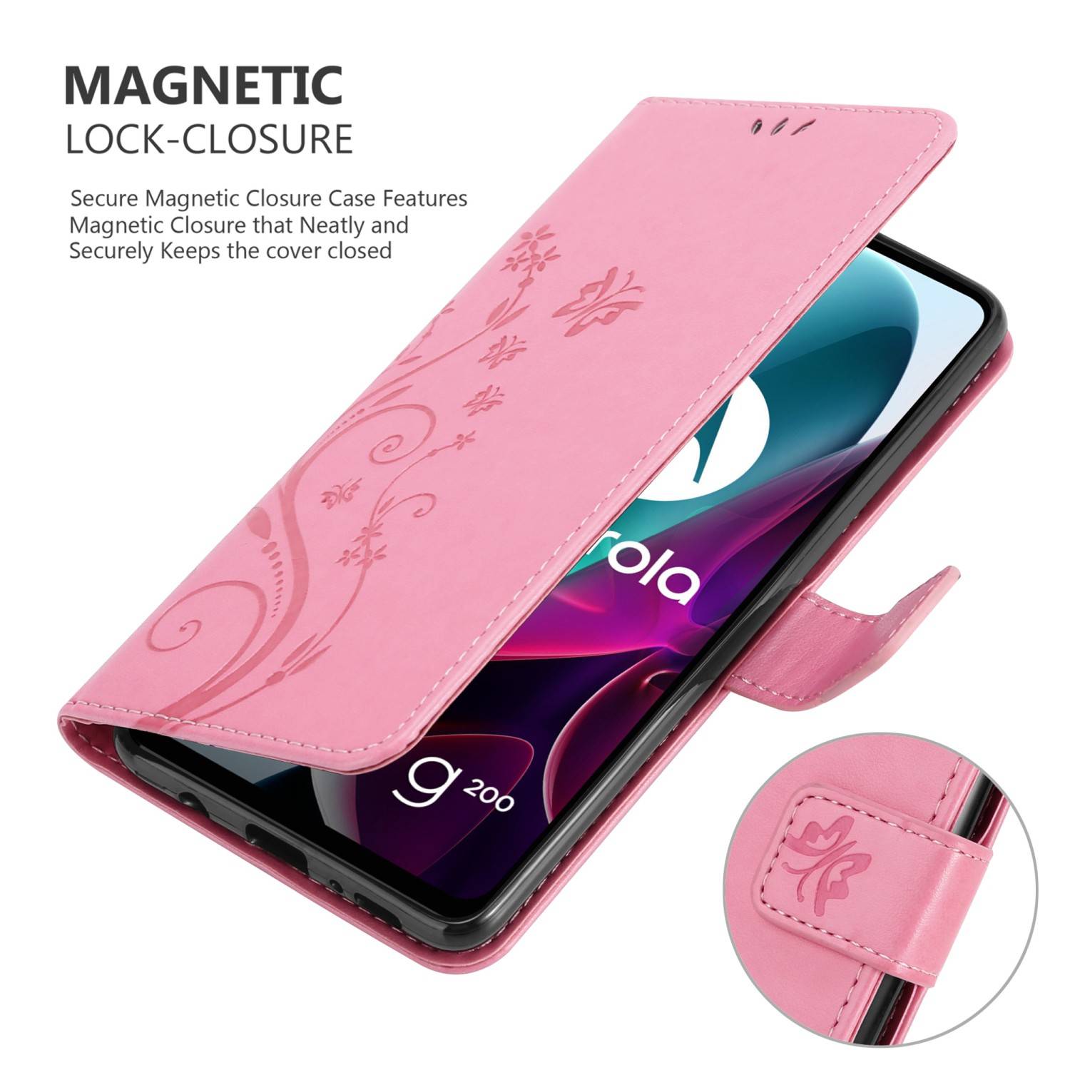Cadorabo Hülle für Motorola MOTO G200 5G Schutz Hülle in Rosa Schutzhülle Handy Hülle Etui Case Blumen Flower