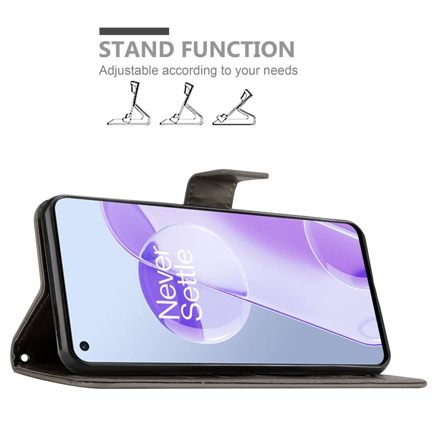 Cadorabo Hülle für OnePlus 9RT 5G Schutz Hülle in Grau Schutzhülle Handy Hülle Etui Case Blumen Flower