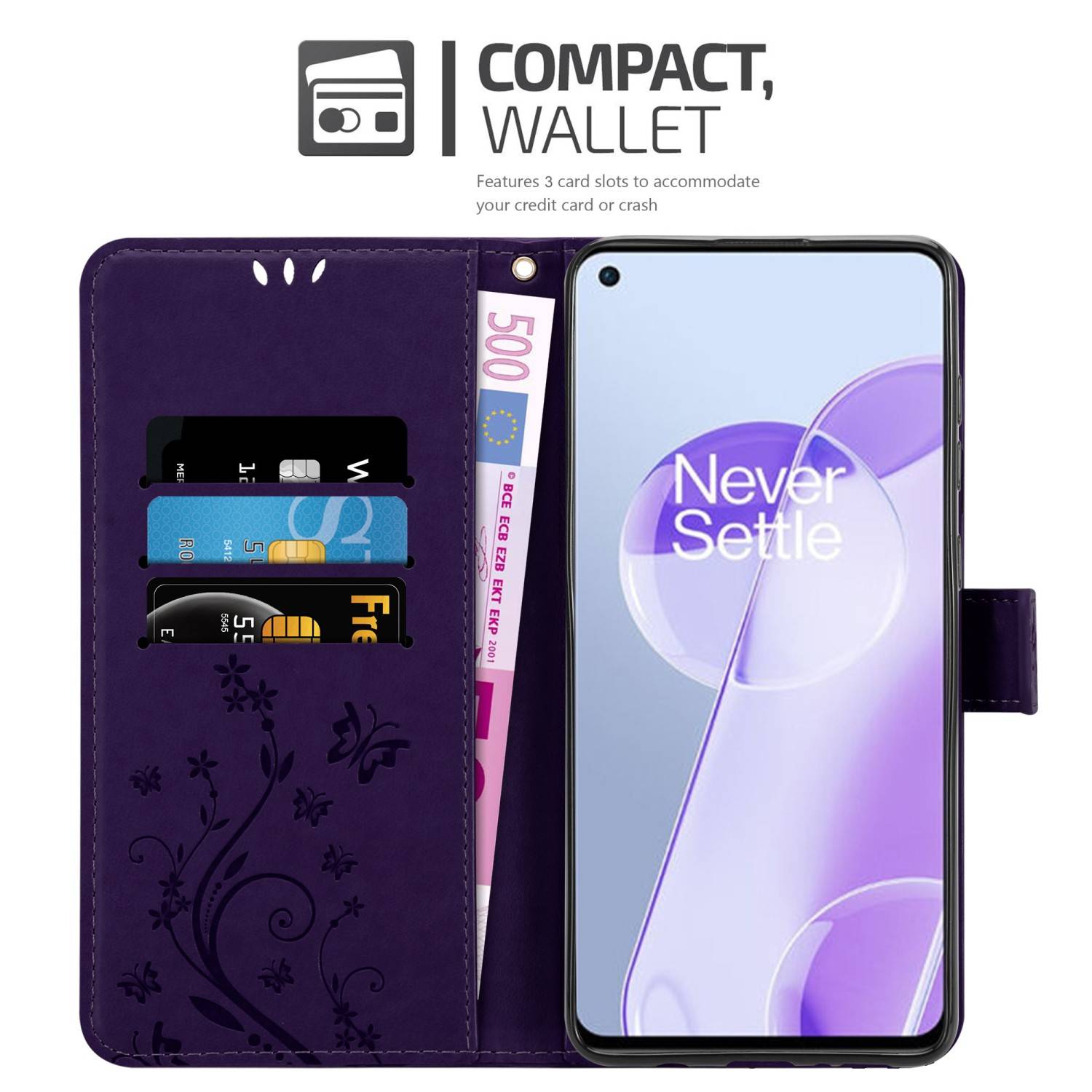 Cadorabo Hülle für OnePlus 9RT 5G Schutz Hülle in Lila Schutzhülle Handy Hülle Etui Case Blumen Flower