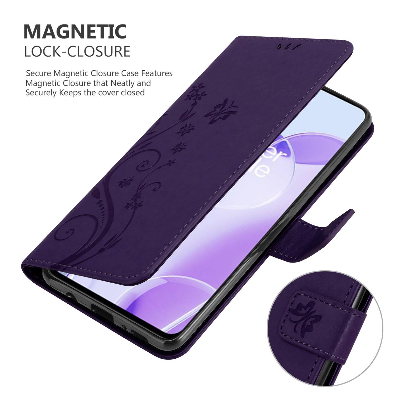 Cadorabo Hülle für OnePlus 9RT 5G Schutz Hülle in Lila Schutzhülle Handy Hülle Etui Case Blumen Flower