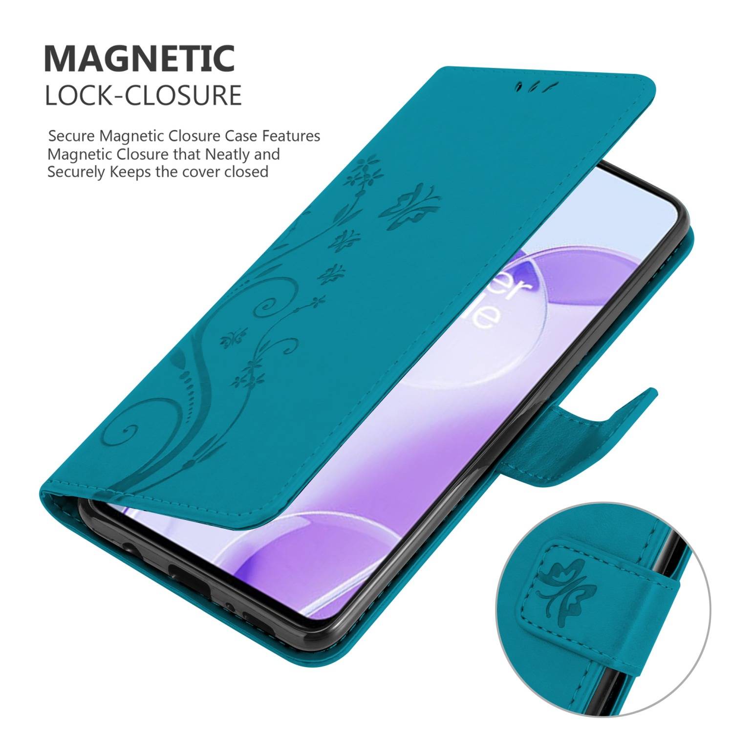 Cadorabo Hülle für OnePlus 9RT 5G Schutz Hülle in Blau Schutzhülle Handy Hülle Etui Case Blumen Flower