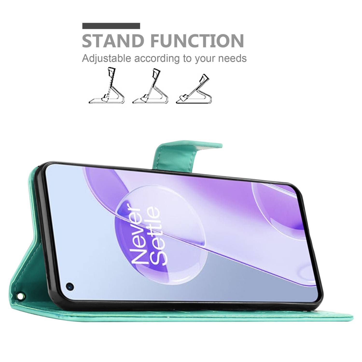 Cadorabo Hülle für OnePlus 9RT 5G Schutz Hülle in Türkis Schutzhülle Handy Hülle Etui Case Blumen Flower