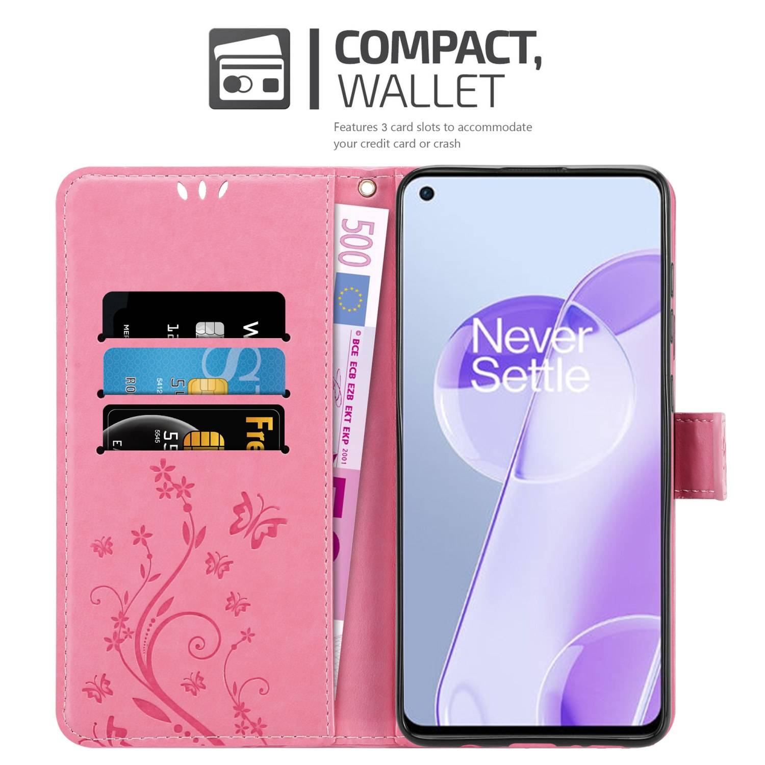 Cadorabo Hülle für OnePlus 9RT 5G Schutz Hülle in Rosa Schutzhülle Handy Hülle Etui Case Blumen Flower