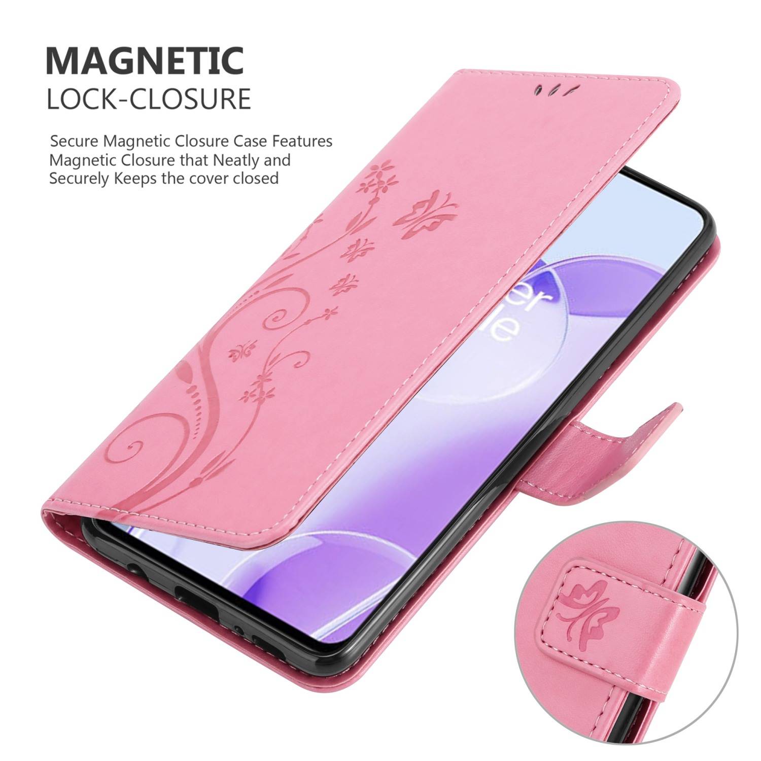 Cadorabo Hülle für OnePlus 9RT 5G Schutz Hülle in Rosa Schutzhülle Handy Hülle Etui Case Blumen Flower