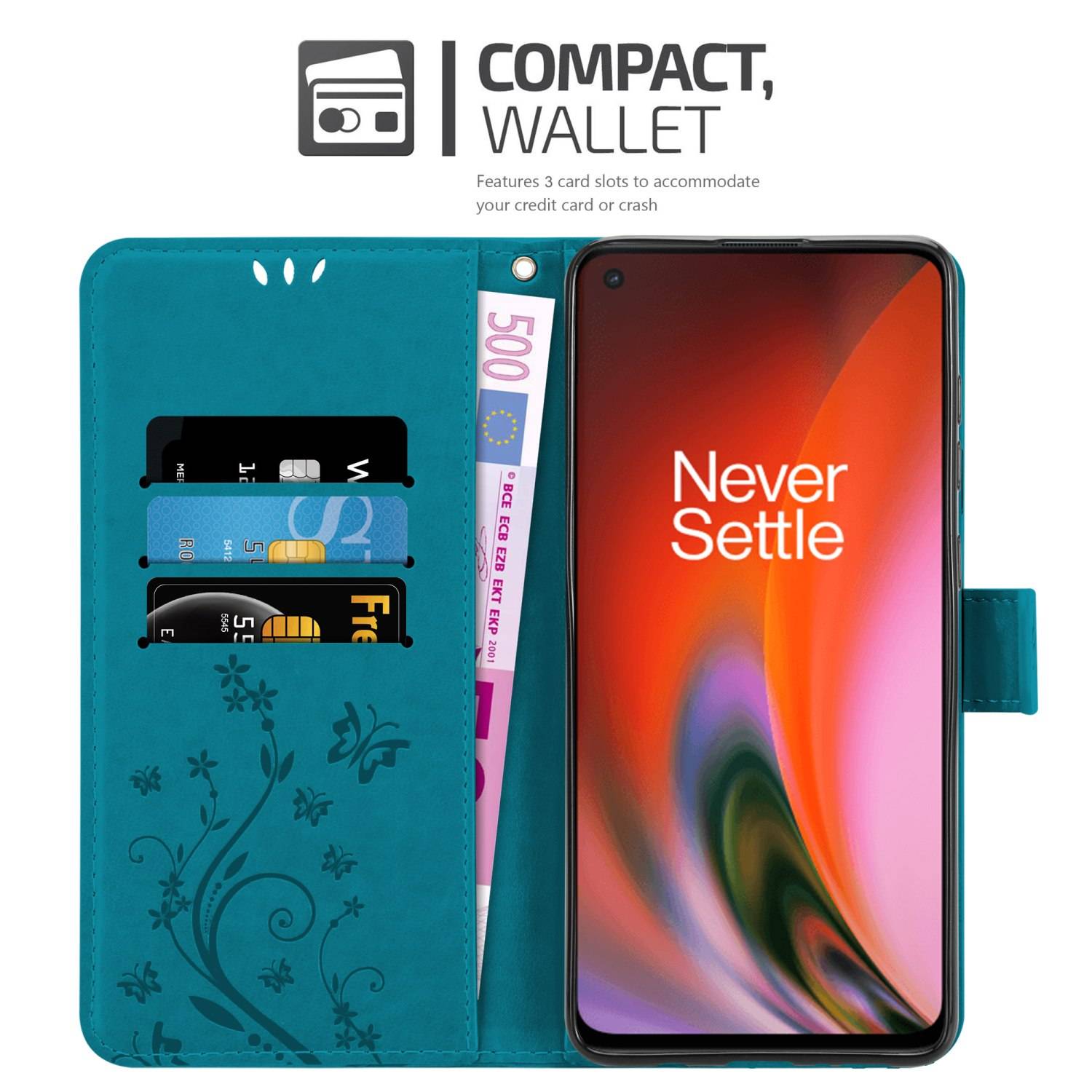 Cadorabo Hülle für OnePlus Nord 2 5G Schutz Hülle in Blau Schutzhülle Handy Hülle Etui Case Blumen Flower