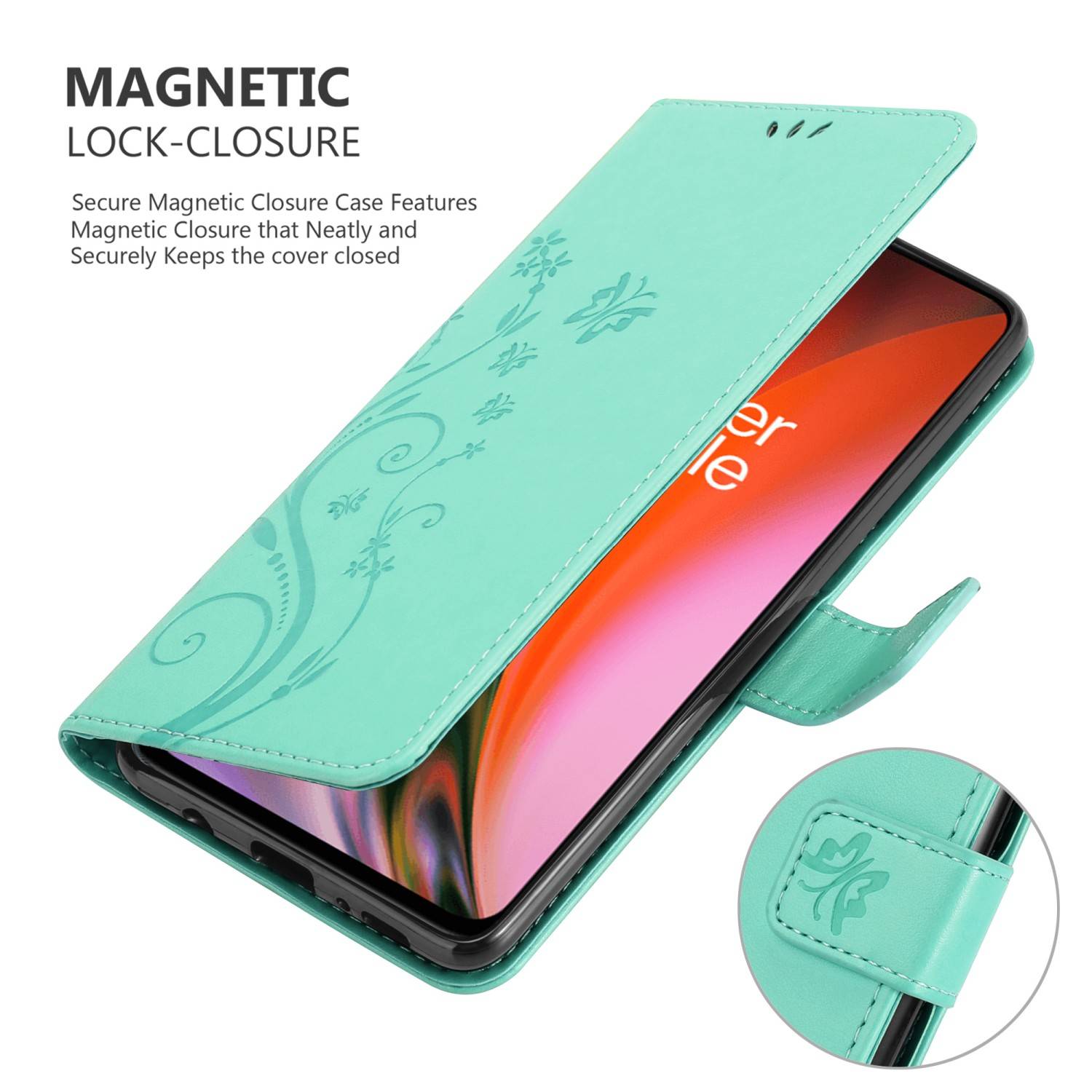 Cadorabo Hülle für OnePlus Nord 2 5G Schutz Hülle in Türkis Schutzhülle Handy Hülle Etui Case Blumen Flower