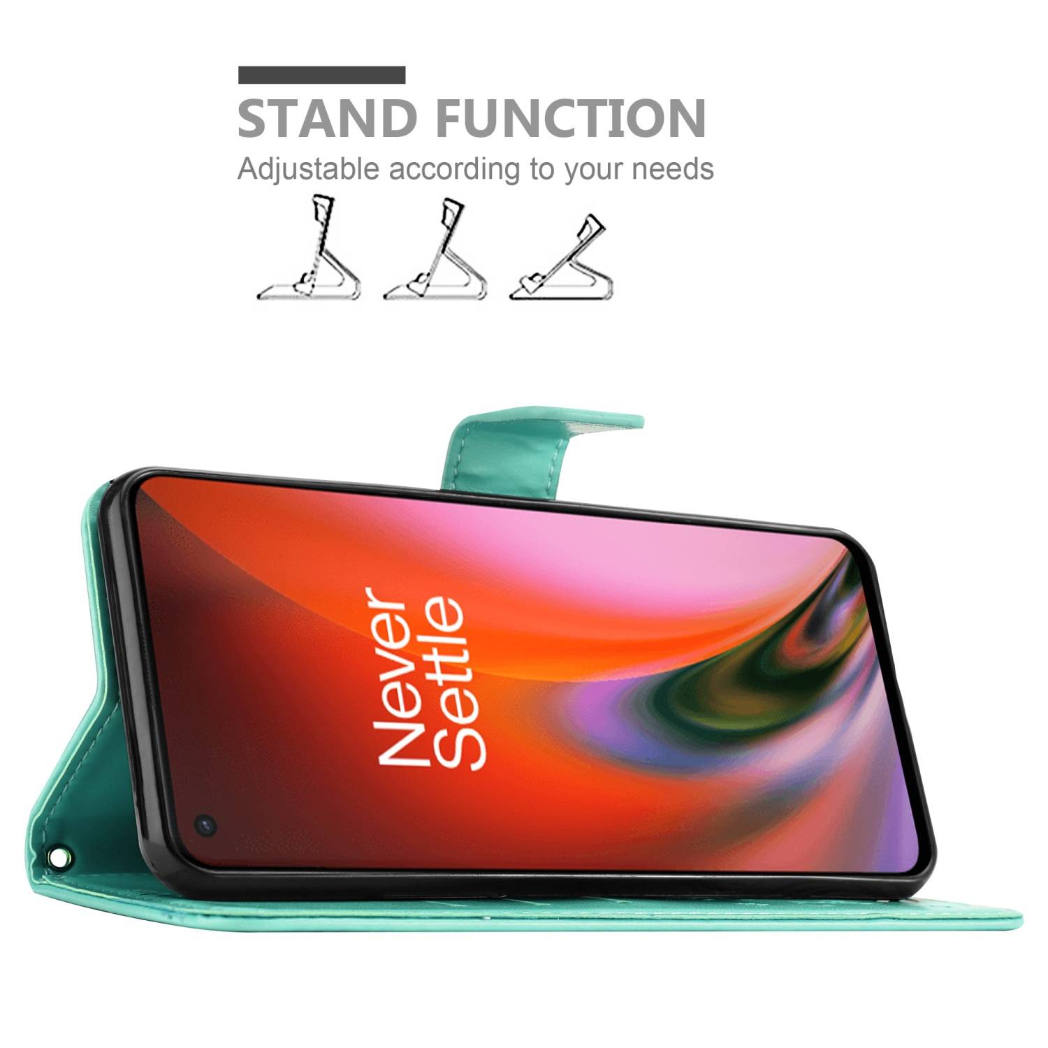 Cadorabo Hülle für OnePlus Nord 2 5G Schutz Hülle in Türkis Schutzhülle Handy Hülle Etui Case Blumen Flower