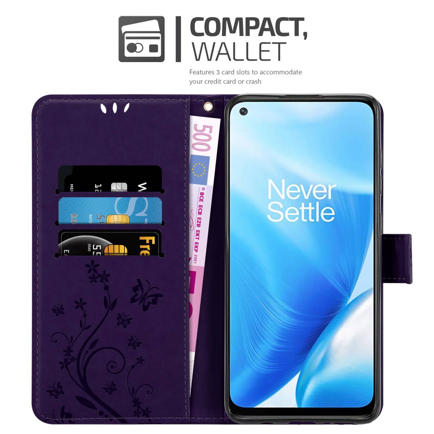 Cadorabo Hülle für OnePlus Nord N200 5G Schutz Hülle in Lila Schutzhülle Handy Hülle Etui Case Blumen Flower