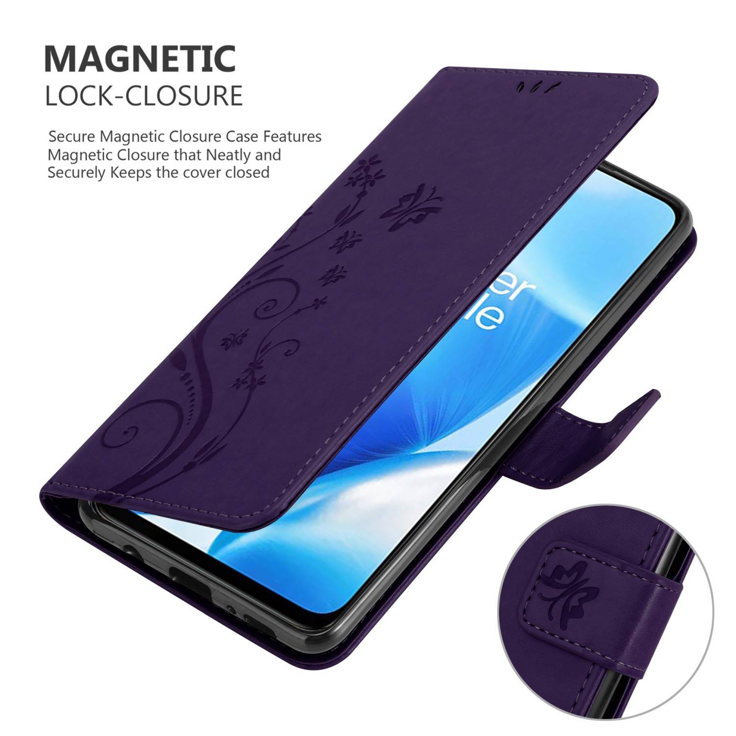 Cadorabo Hülle für OnePlus Nord N200 5G Schutz Hülle in Lila Schutzhülle Handy Hülle Etui Case Blumen Flower