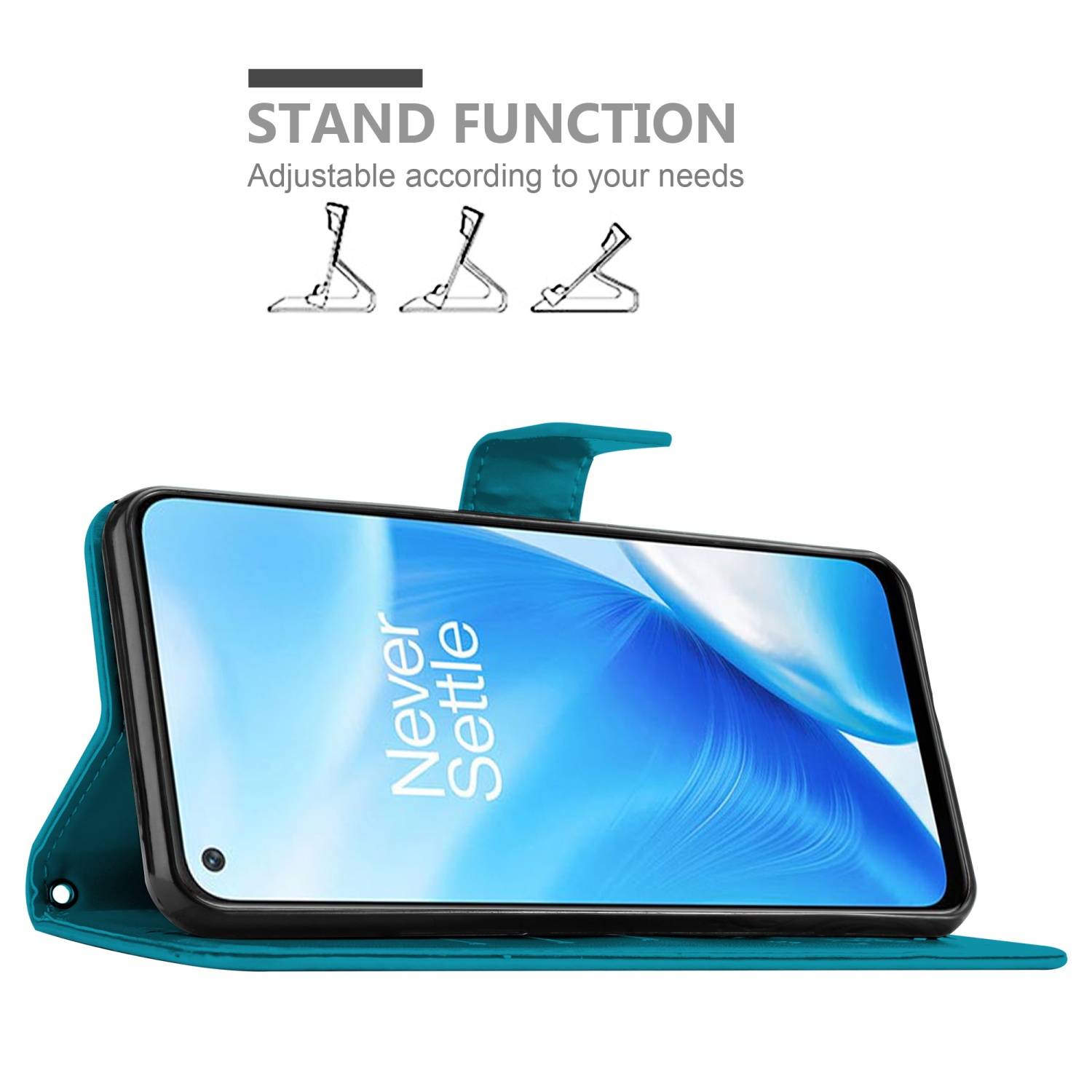 Cadorabo Hülle für OnePlus Nord N200 5G Schutz Hülle in Blau Schutzhülle Handy Hülle Etui Case Blumen Flower