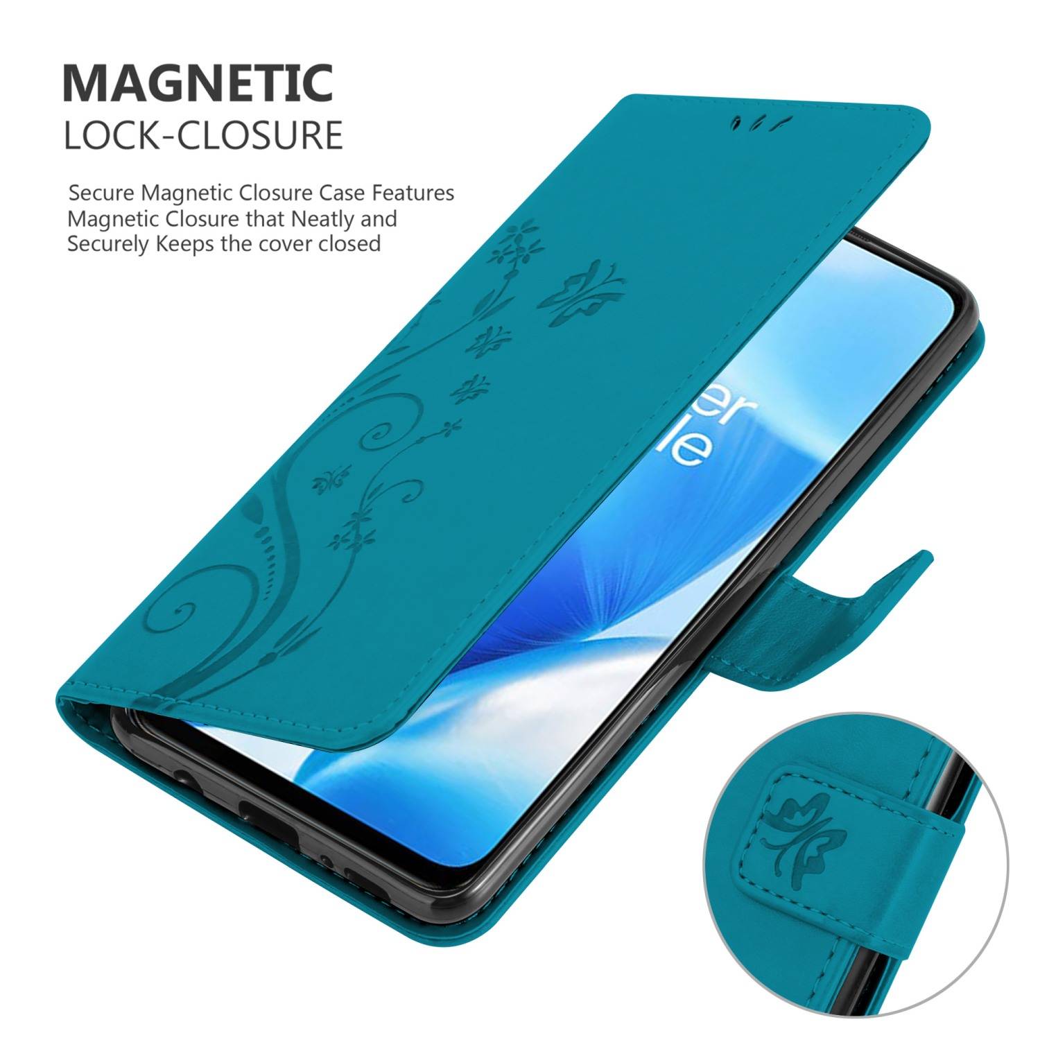 Cadorabo Hülle für OnePlus Nord N200 5G Schutz Hülle in Blau Schutzhülle Handy Hülle Etui Case Blumen Flower