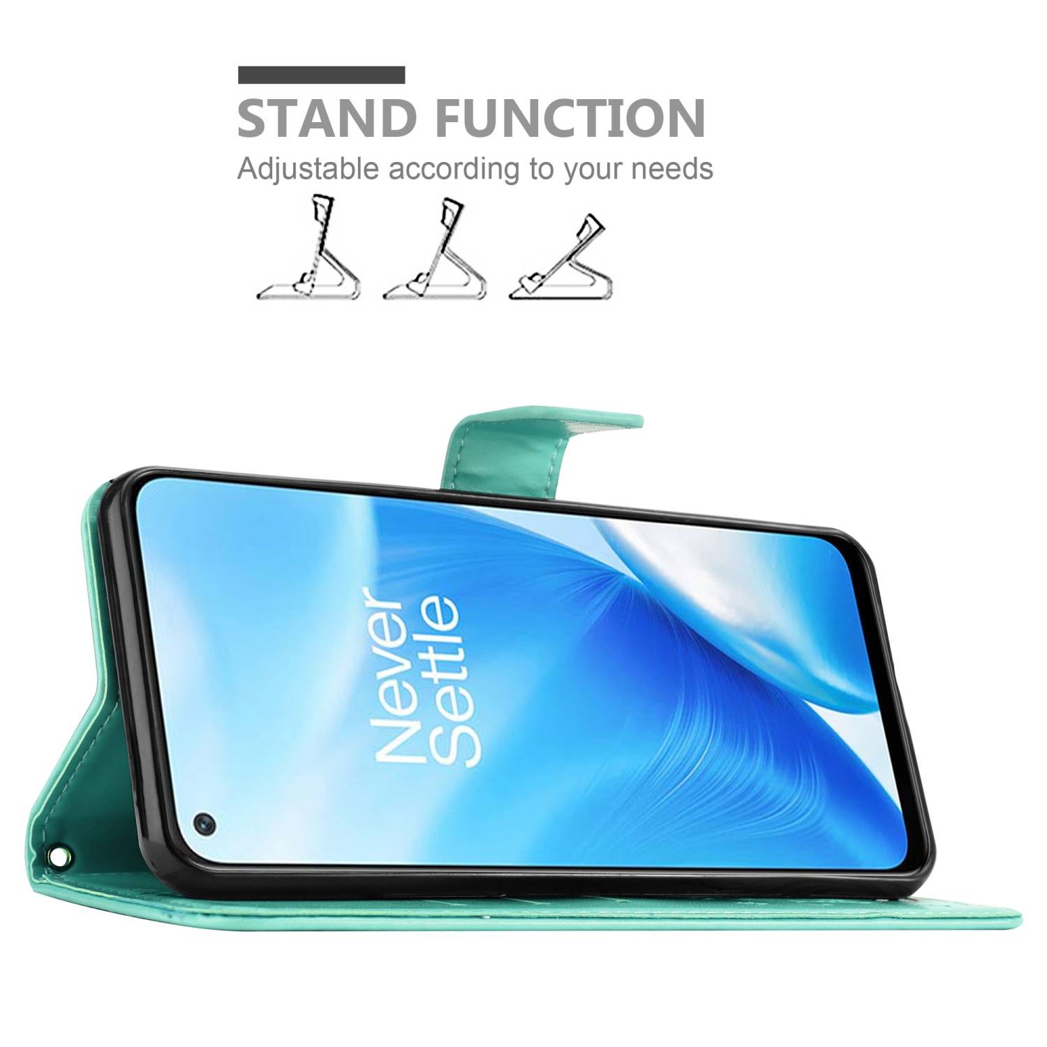 Cadorabo Hülle für OnePlus Nord N200 5G Schutz Hülle in Türkis Schutzhülle Handy Hülle Etui Case Blumen Flower