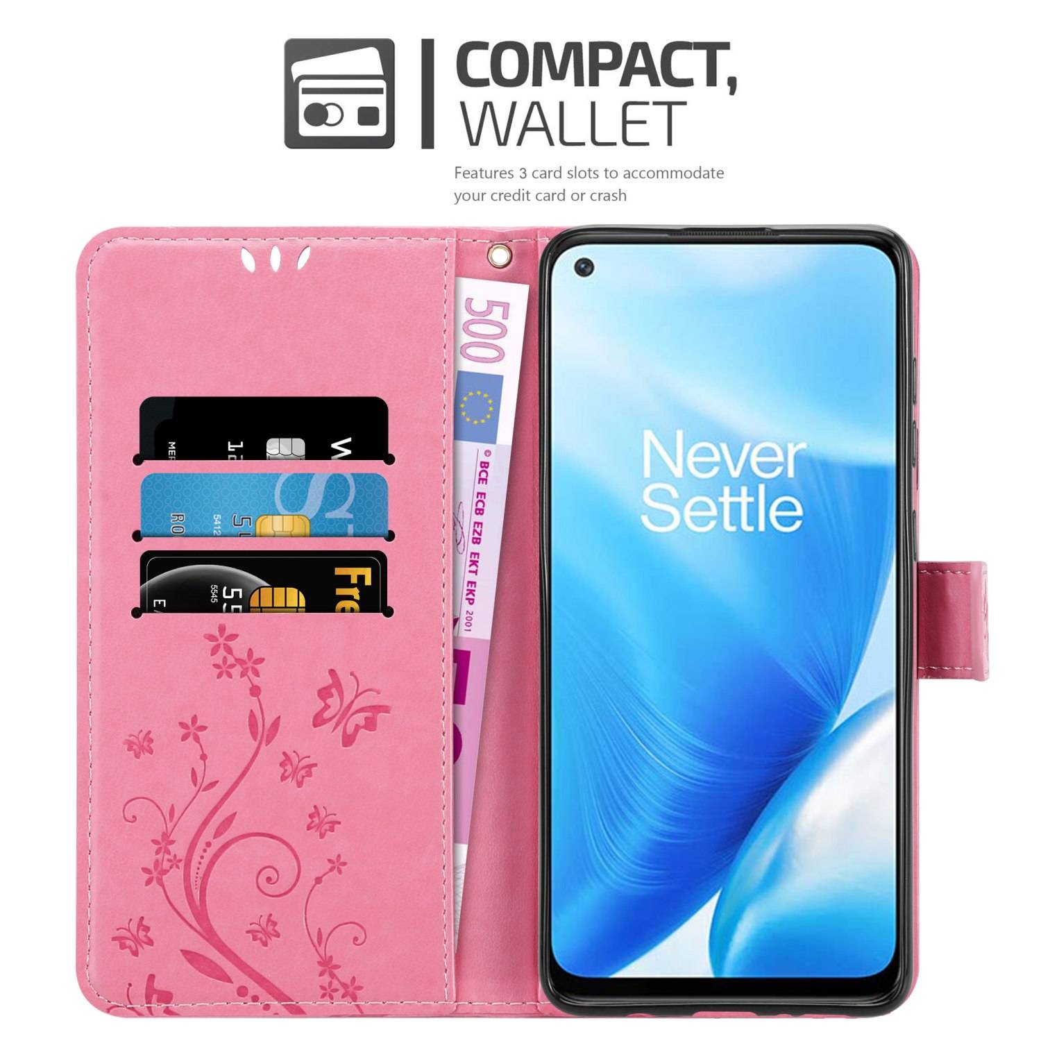 Cadorabo Hülle für OnePlus Nord N200 5G Schutz Hülle in Rosa Schutzhülle Handy Hülle Etui Case Blumen Flower