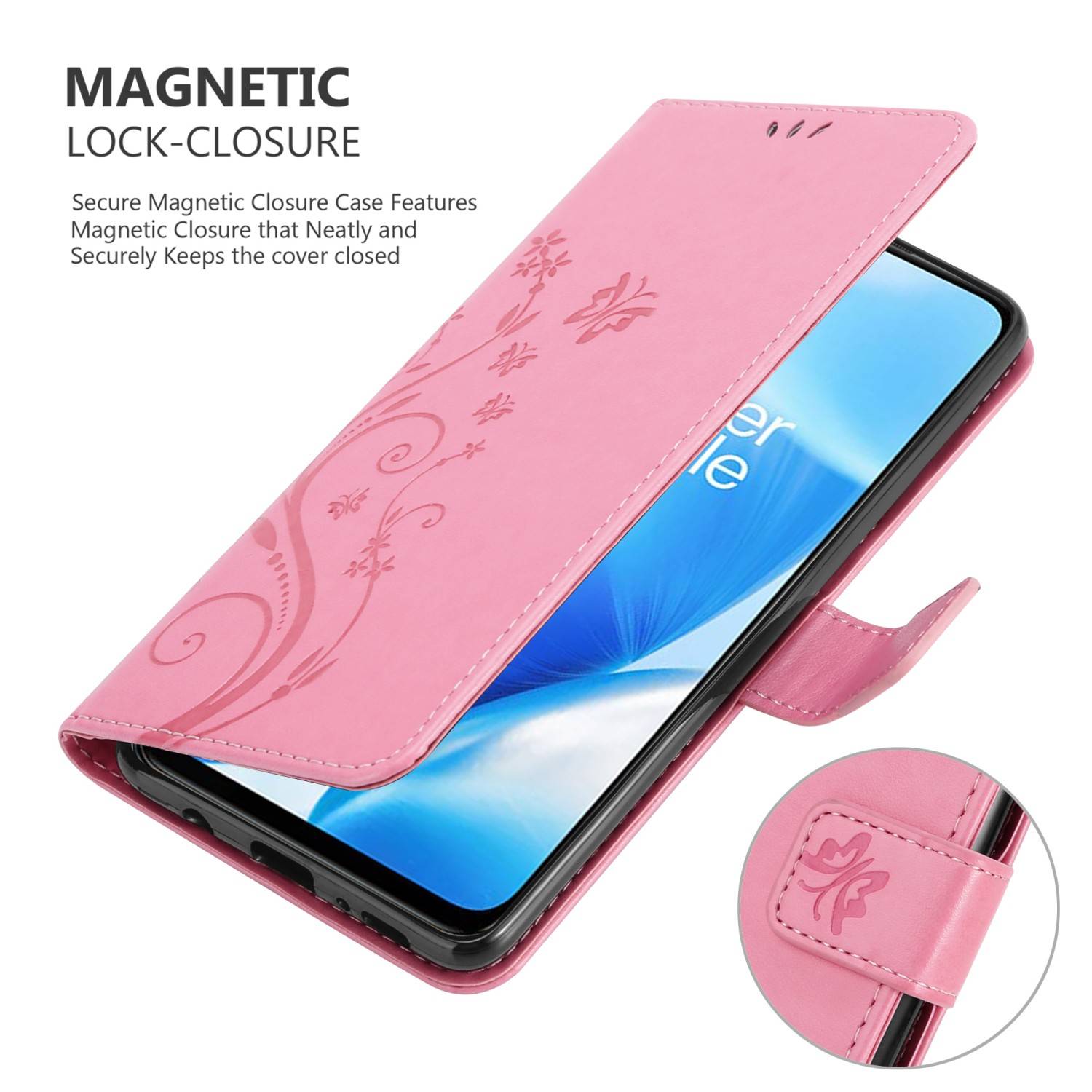 Cadorabo Hülle für OnePlus Nord N200 5G Schutz Hülle in Rosa Schutzhülle Handy Hülle Etui Case Blumen Flower