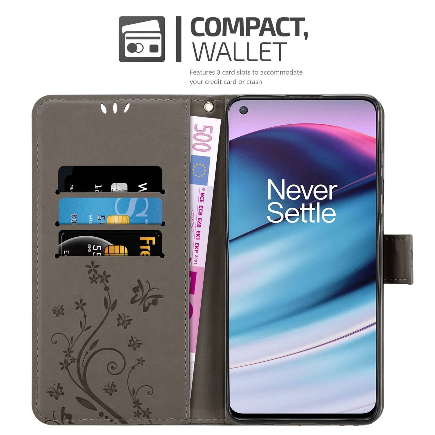 Cadorabo Hülle für OnePlus Nord CE 5G Schutz Hülle in Grau Schutzhülle Handy Hülle Etui Case Blumen Flower