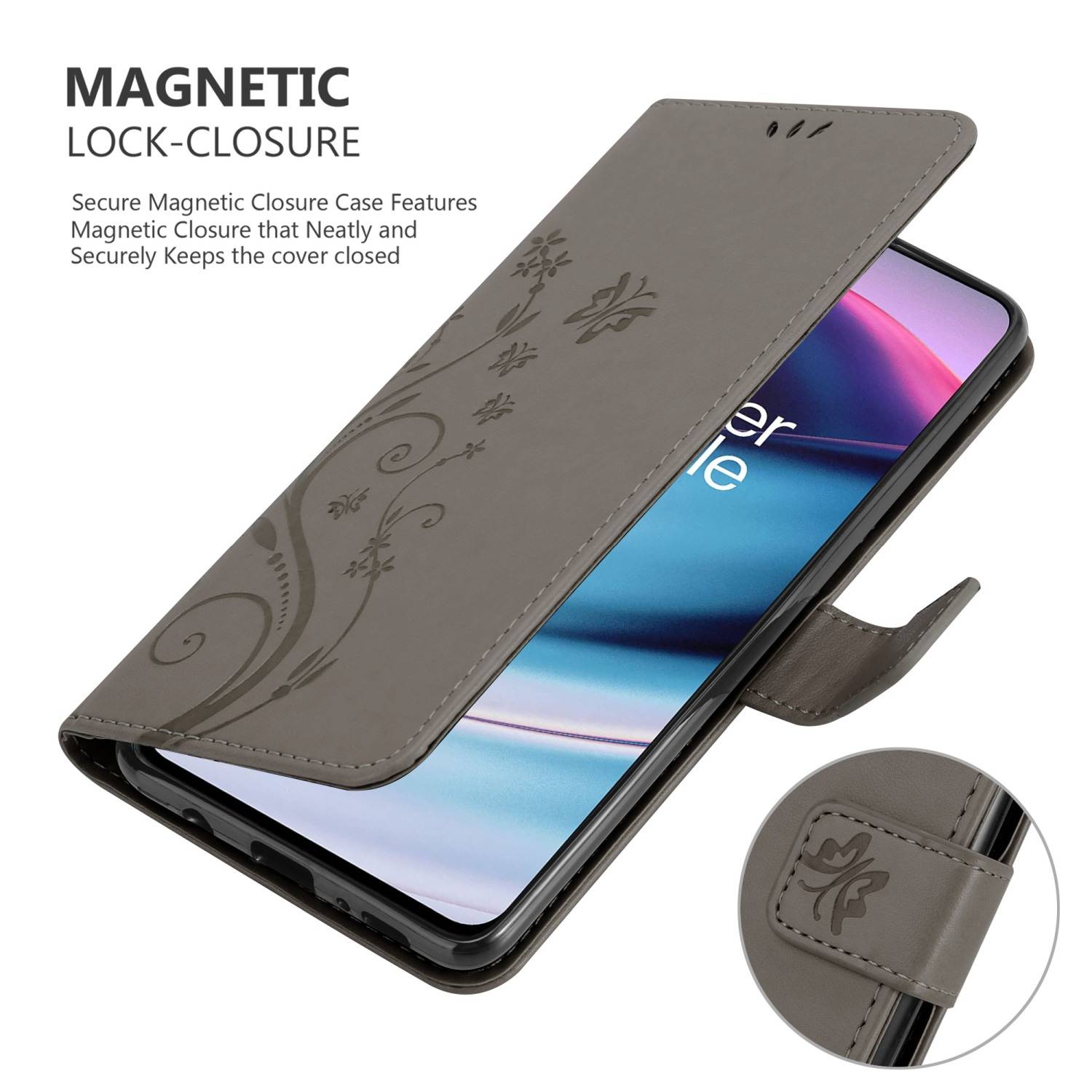 Cadorabo Hülle für OnePlus Nord CE 5G Schutz Hülle in Grau Schutzhülle Handy Hülle Etui Case Blumen Flower