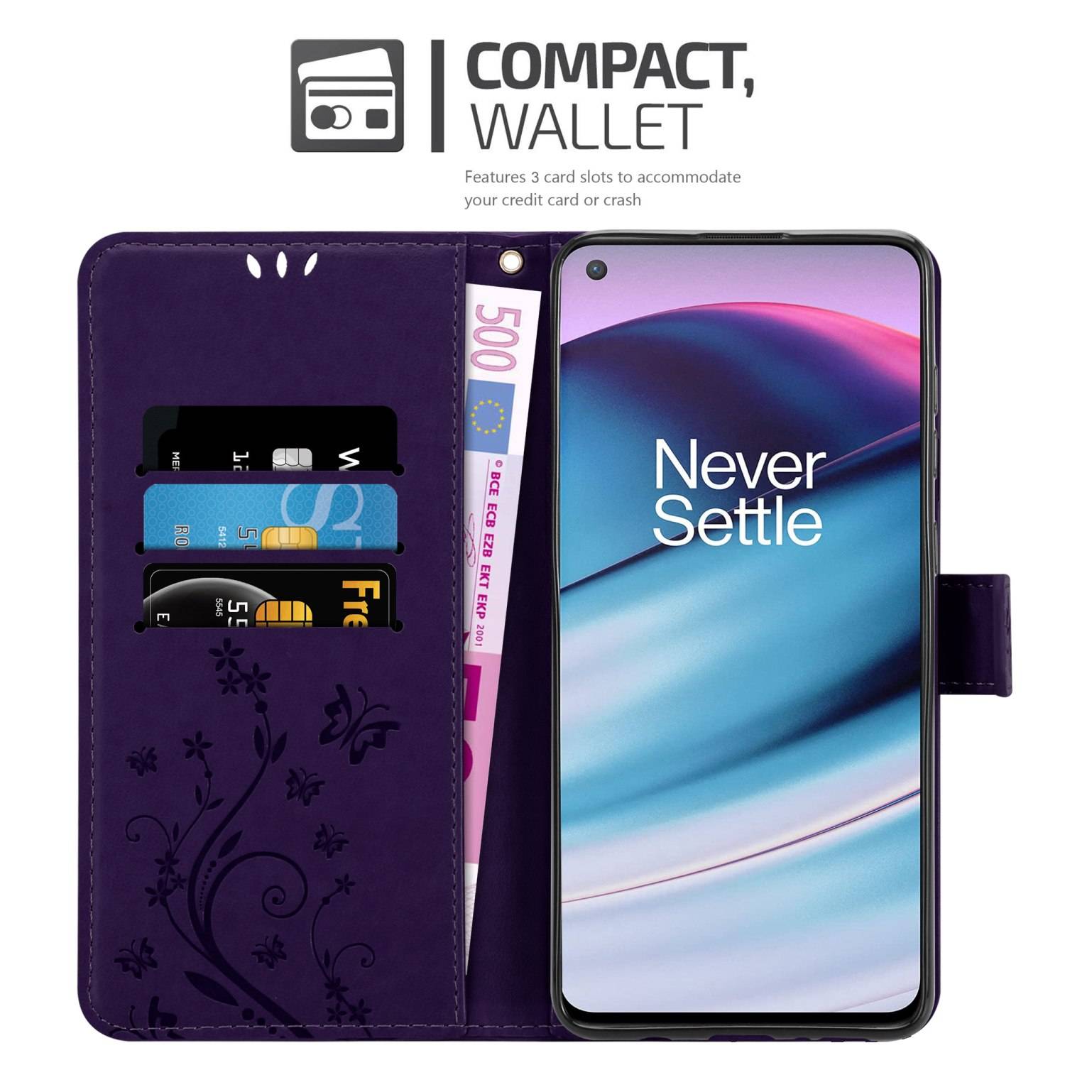 Cadorabo Hülle für OnePlus Nord CE 5G Schutz Hülle in Lila Schutzhülle Handy Hülle Etui Case Blumen Flower